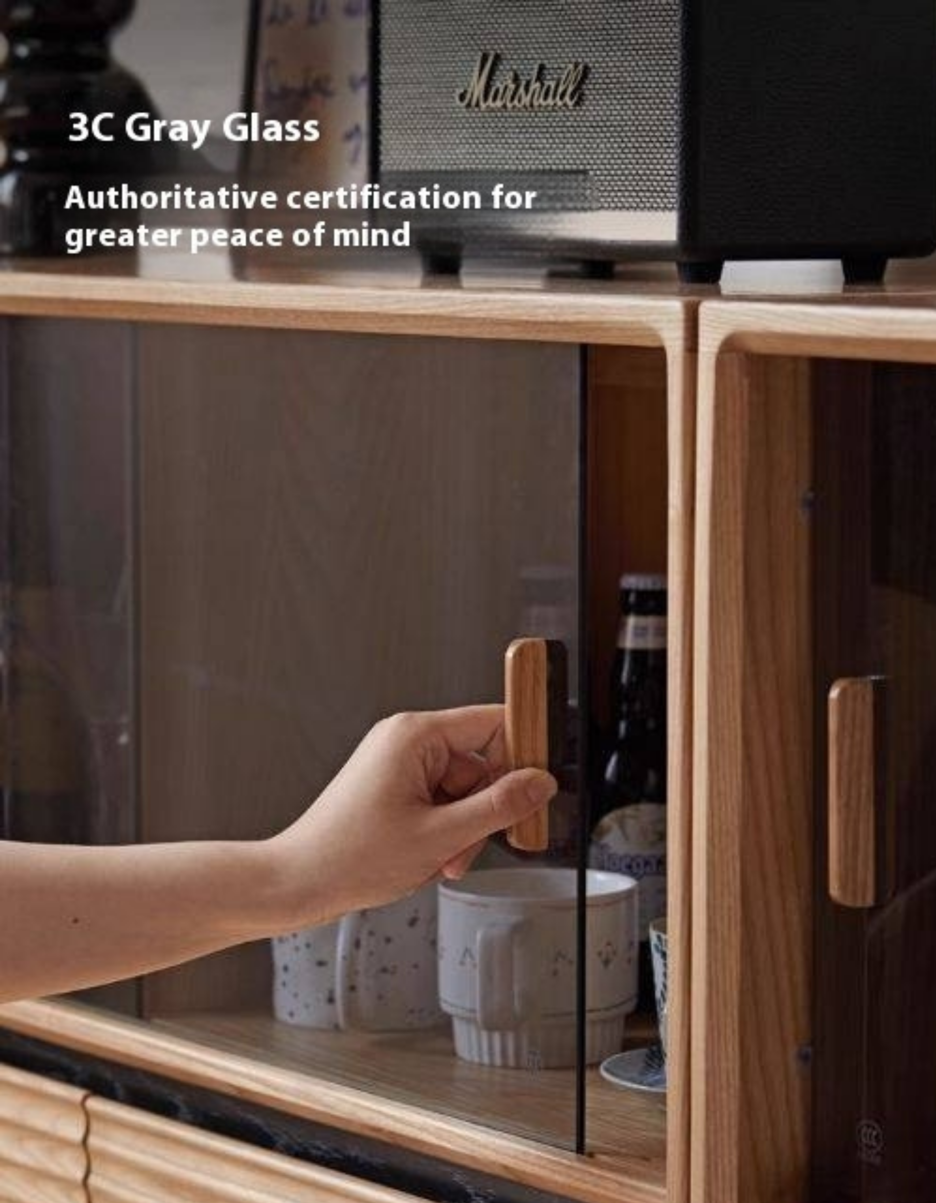 Ash Solid Wood Glass Storage Cabinet
