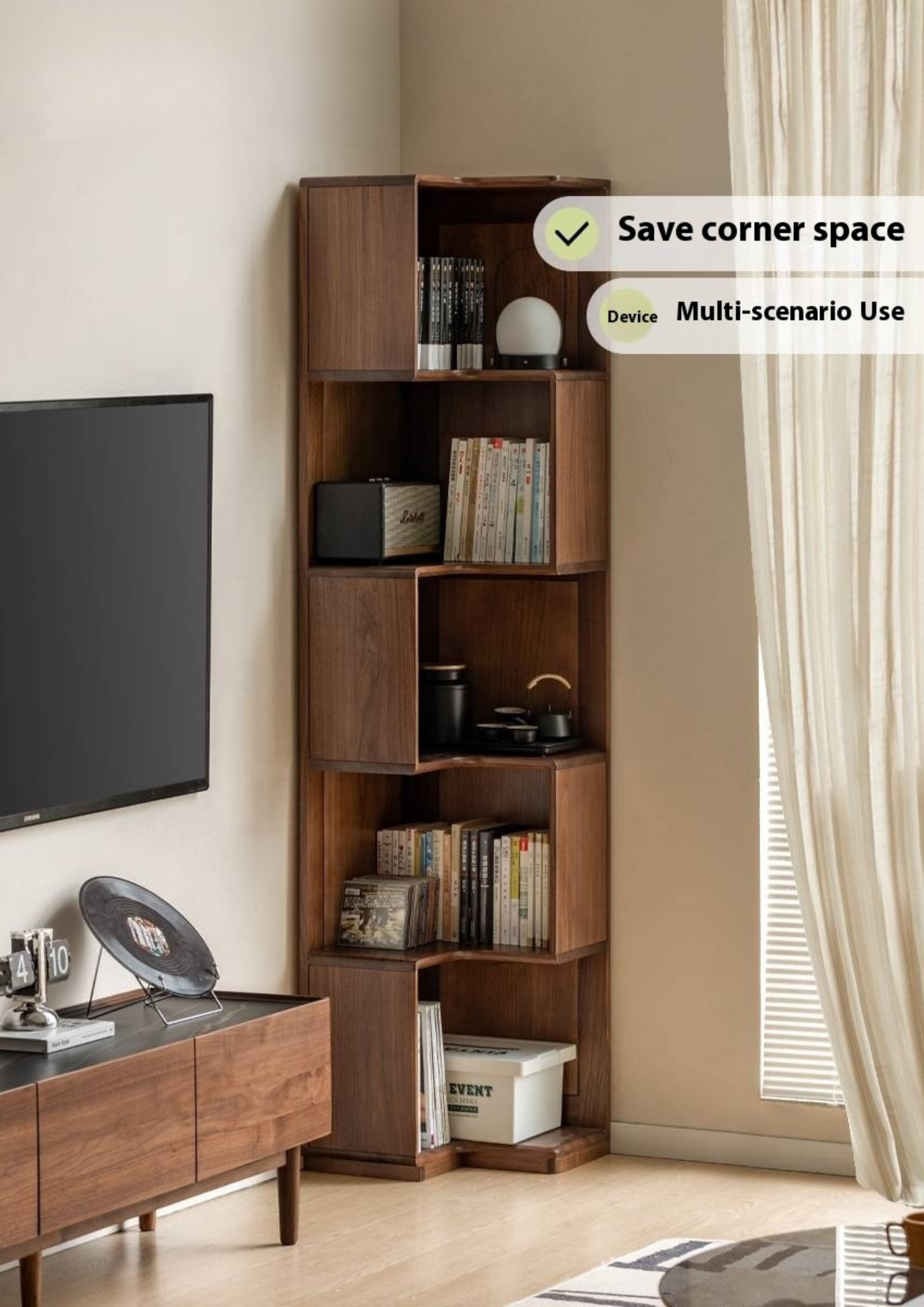 Black Walnut Solid Wood Corner Storage Cabinet
