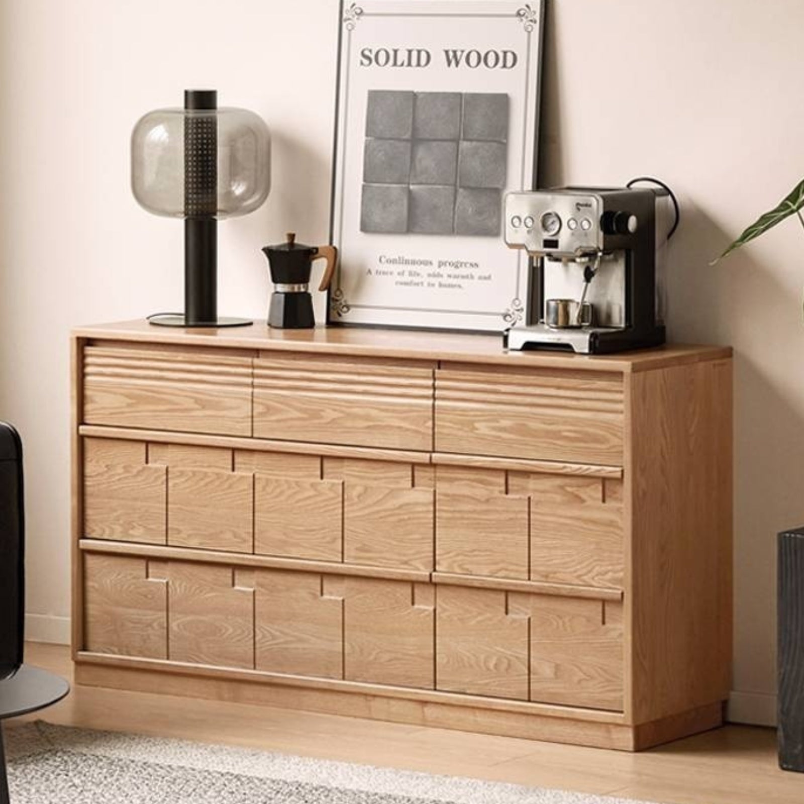 Oak Solid Wood Seven Bucket Drawer Cabinet