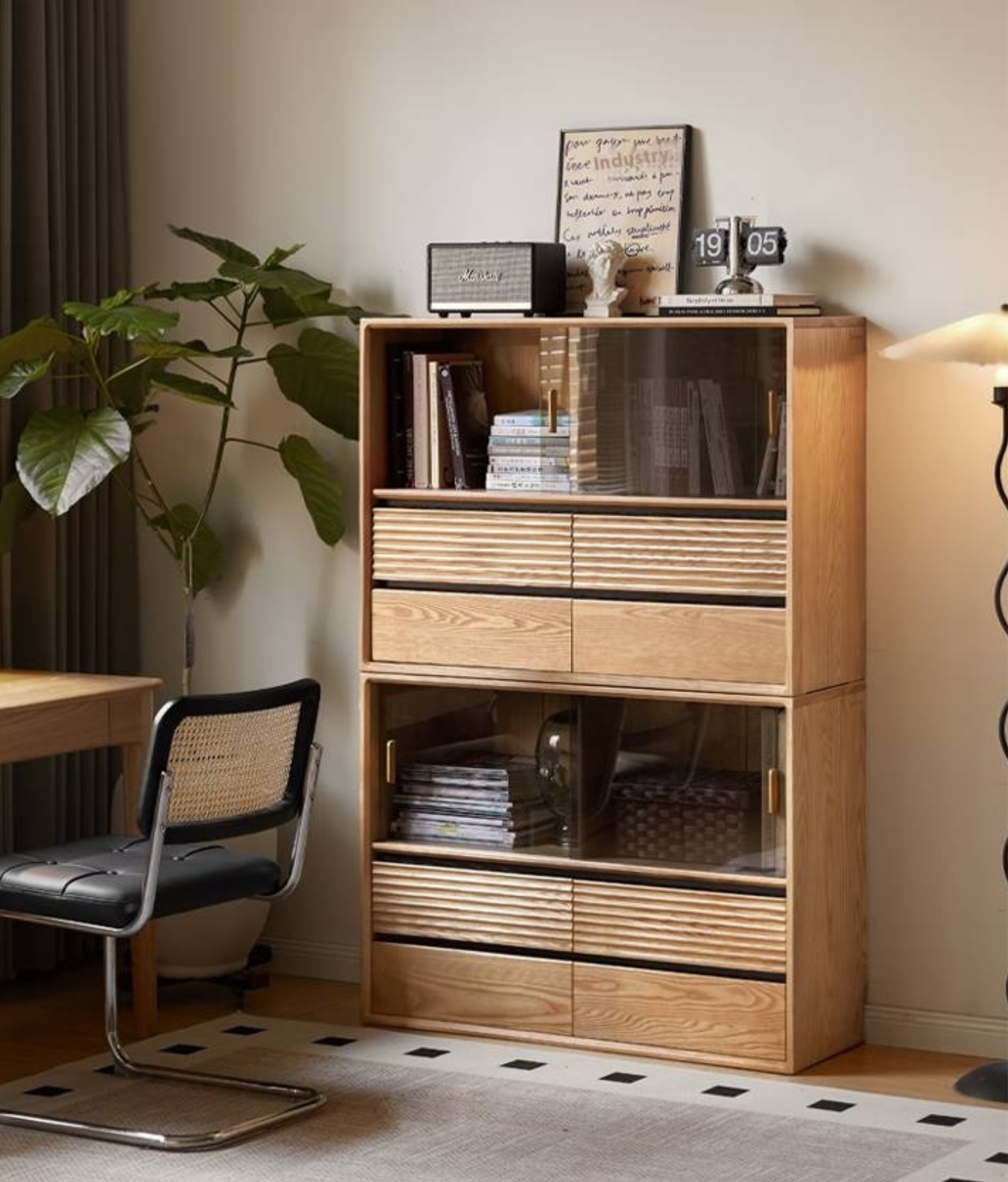 Ash Solid Wood Glass Storage Cabinet