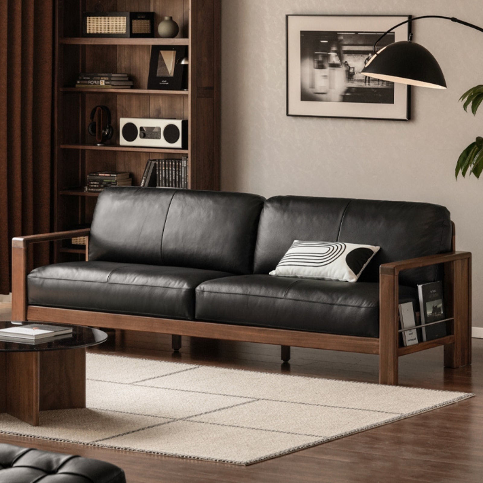 Black Walnut Solid Wood Leather Sofa