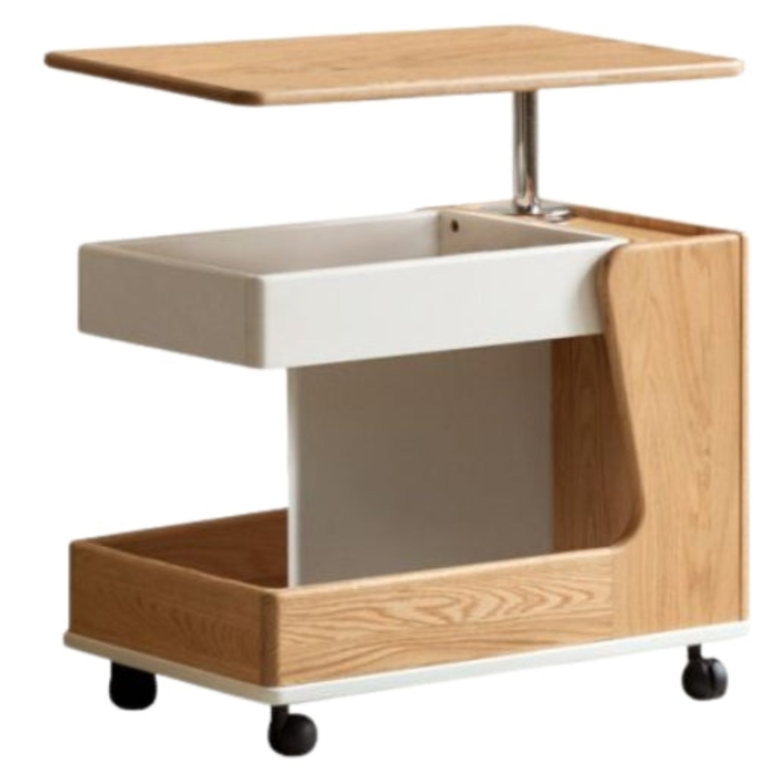 Oak Solid Wood Liftable Rotating Mobile Side Table