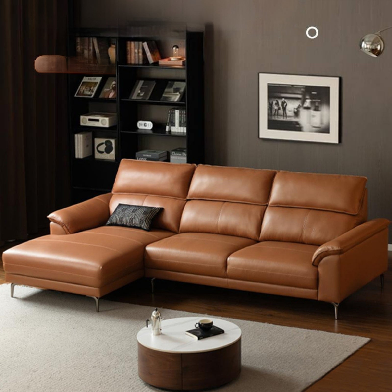 Genuine Leather Italian Minimalist Sectional Sofa – First-Layer Cowhide Corner Sofa with Chaise Lounge