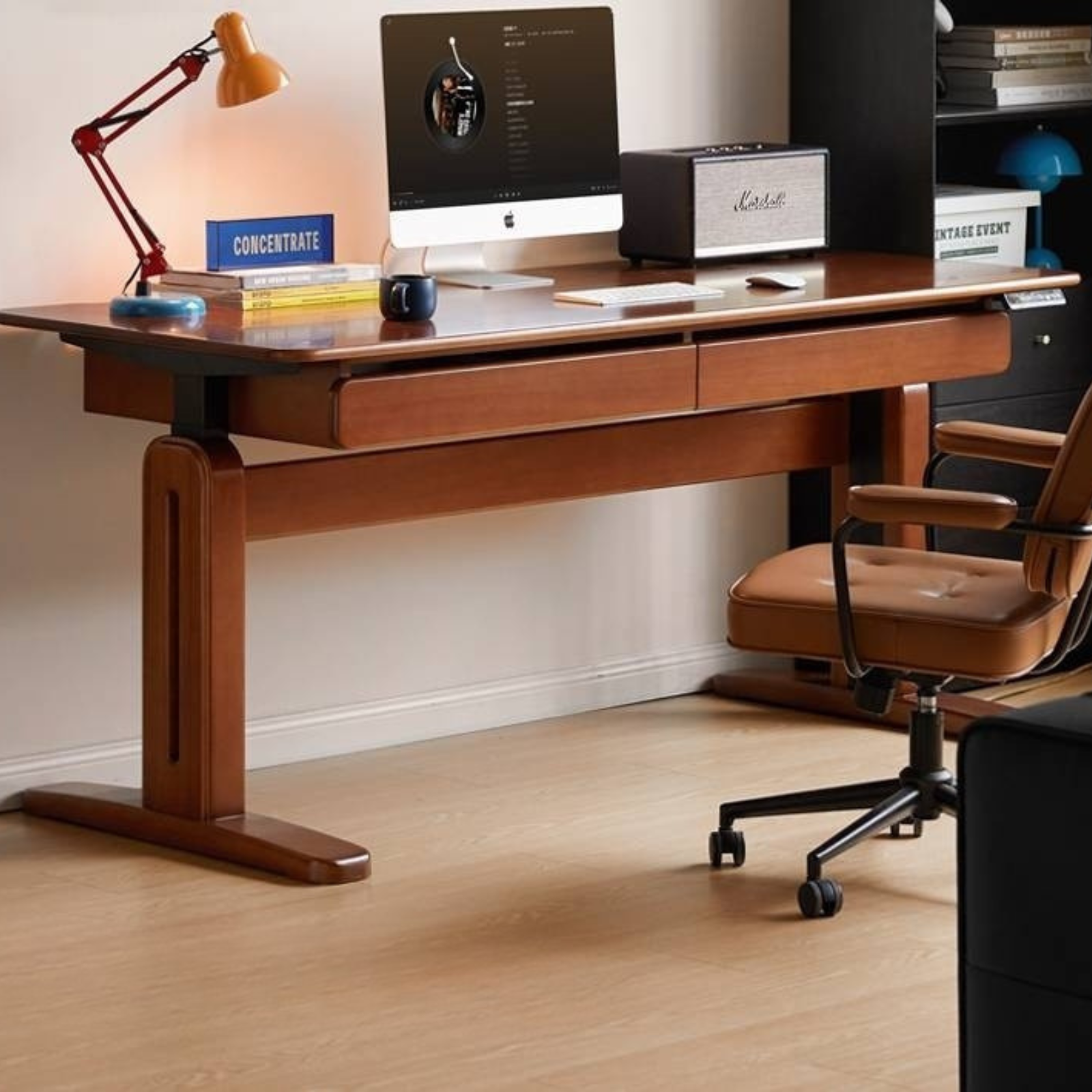 Pine Solid Wood Retro Electric Lift Desk