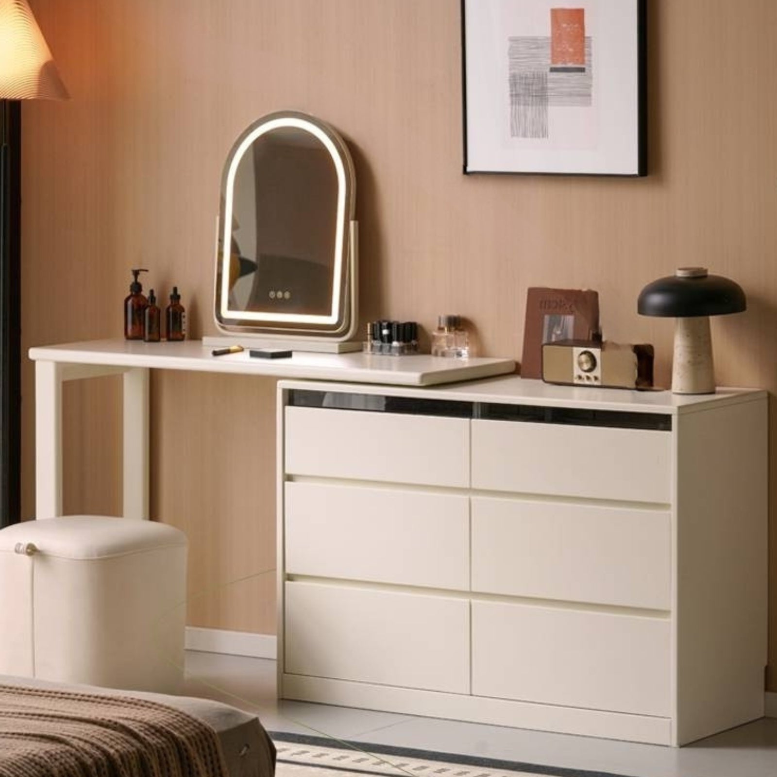 Solid Rubberwood White Cream Dressing Table