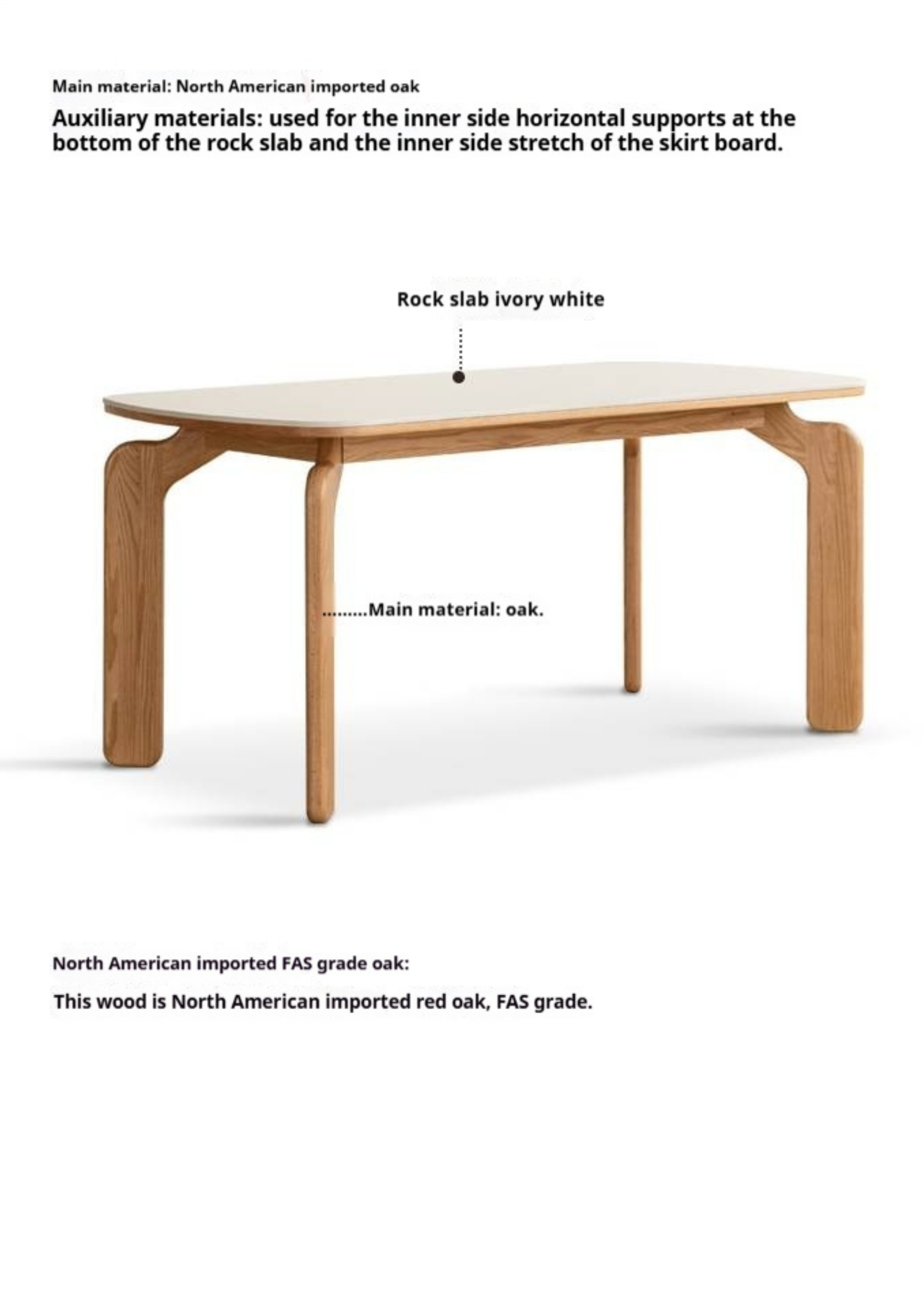 Oak Solid Wood Modern Rock Plate Dining Table