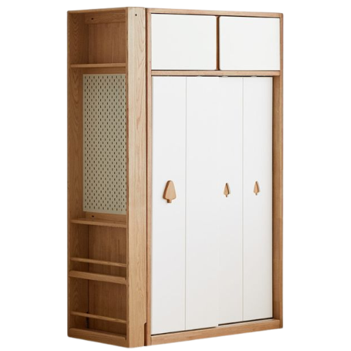 Solid Rubberwood Modern Children's Sliding Door Wardrobe