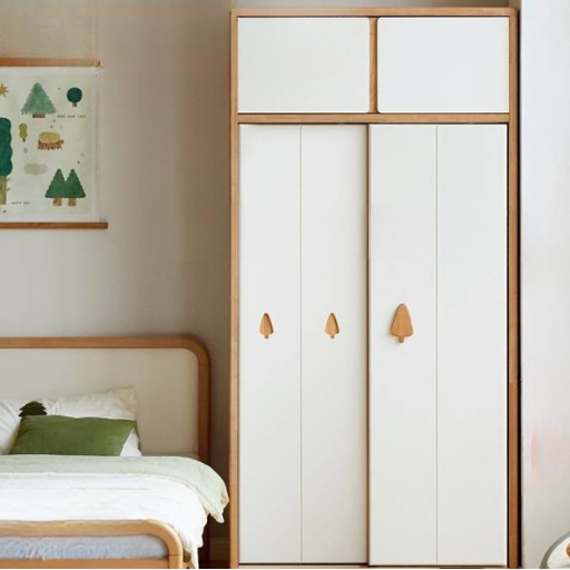 Solid Rubberwood Modern Children's Sliding Door Wardrobe