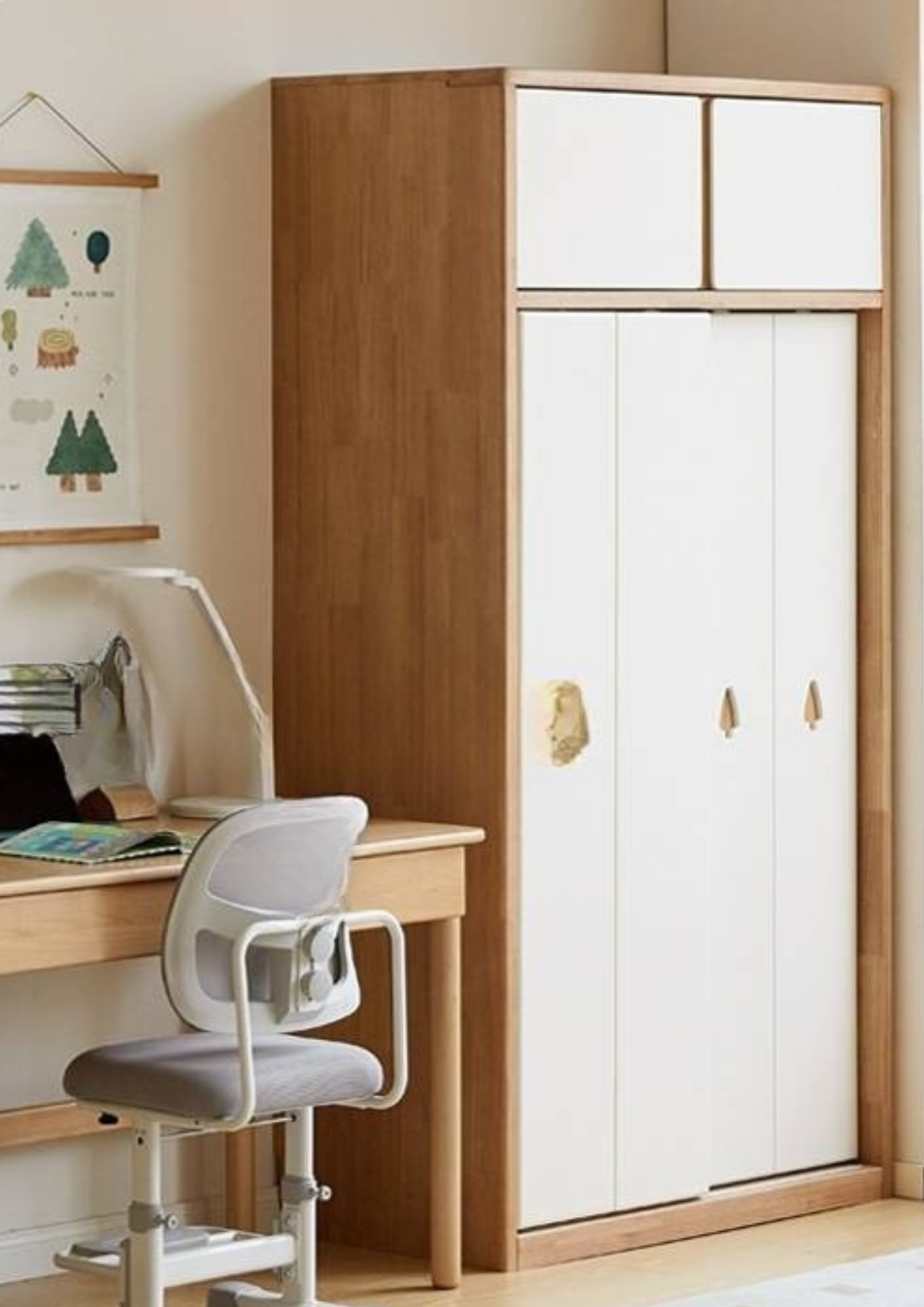 Solid Rubberwood Modern Children's Sliding Door Wardrobe