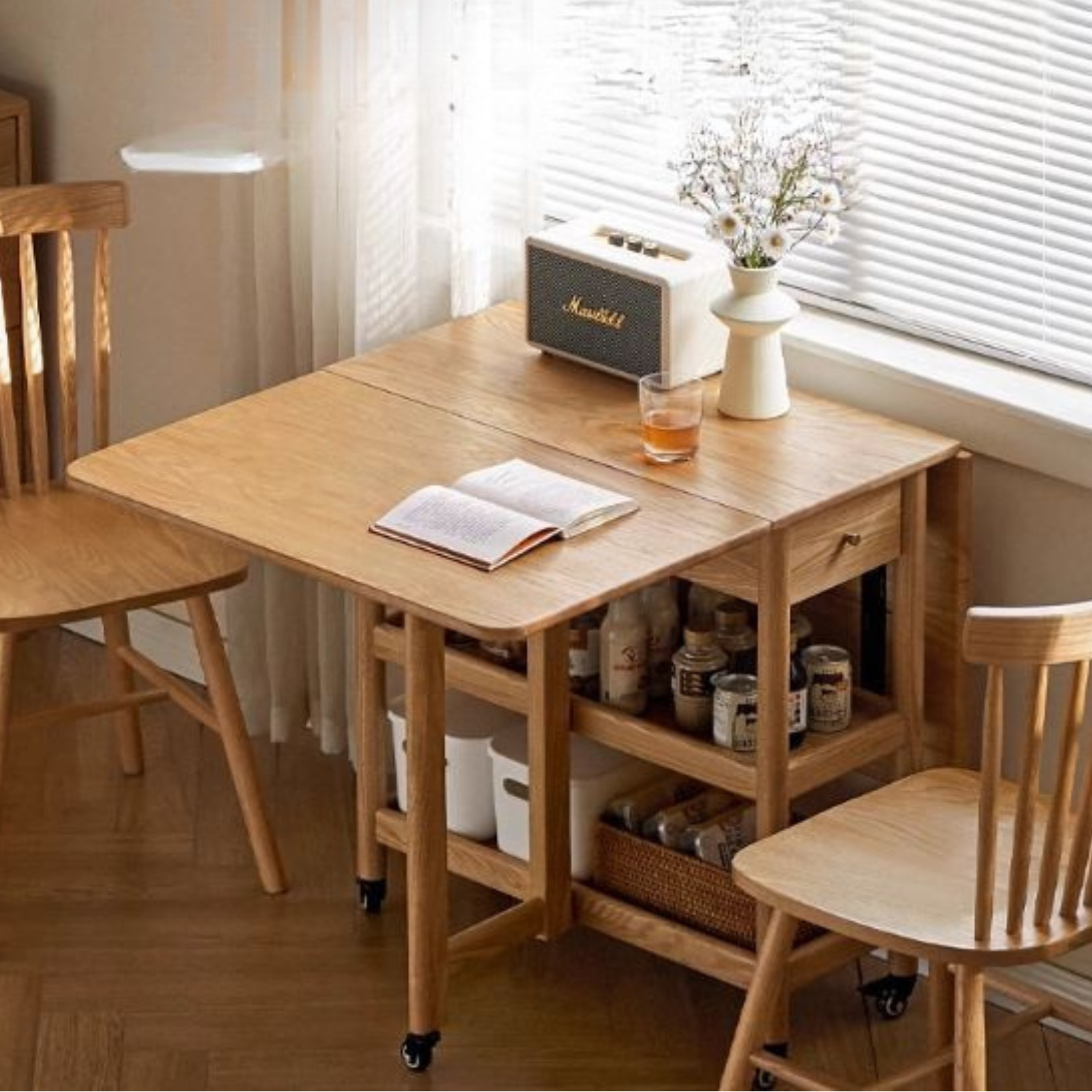 Oak Solid Wood Nordic Folding Rock Plate Dining Table