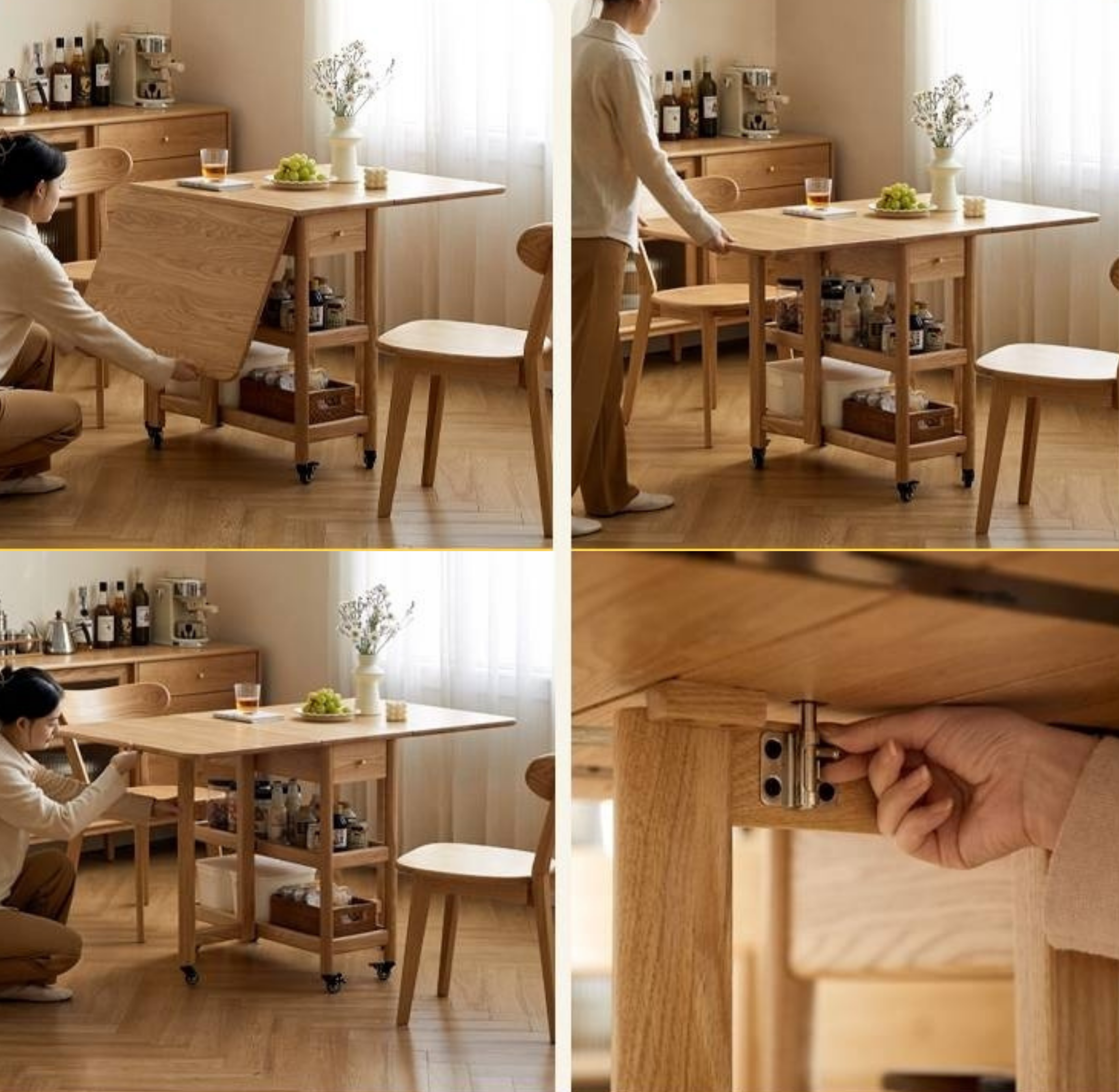Oak Solid Wood Nordic Folding Rock Plate Dining Table