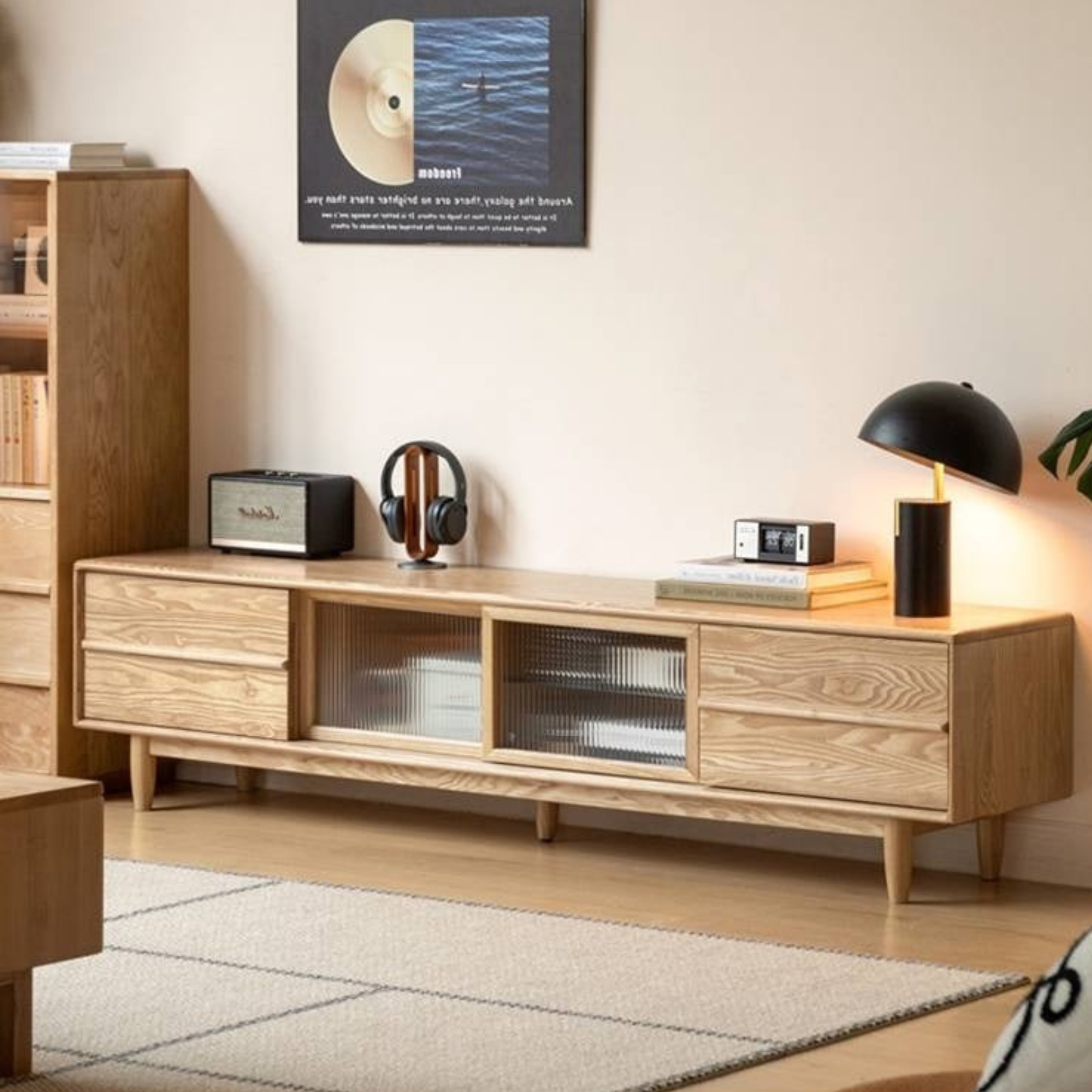 Ash Solid Wood Modern Log Style TV Cabinet