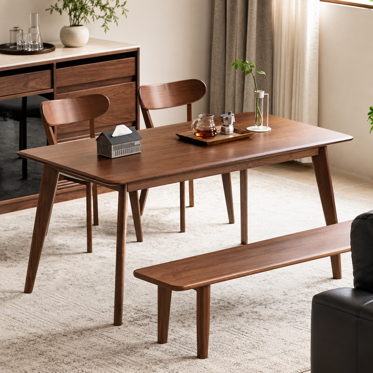 Black Walnut, Golden Pearwood, Sandalwood Solid Wood North American Dining Table