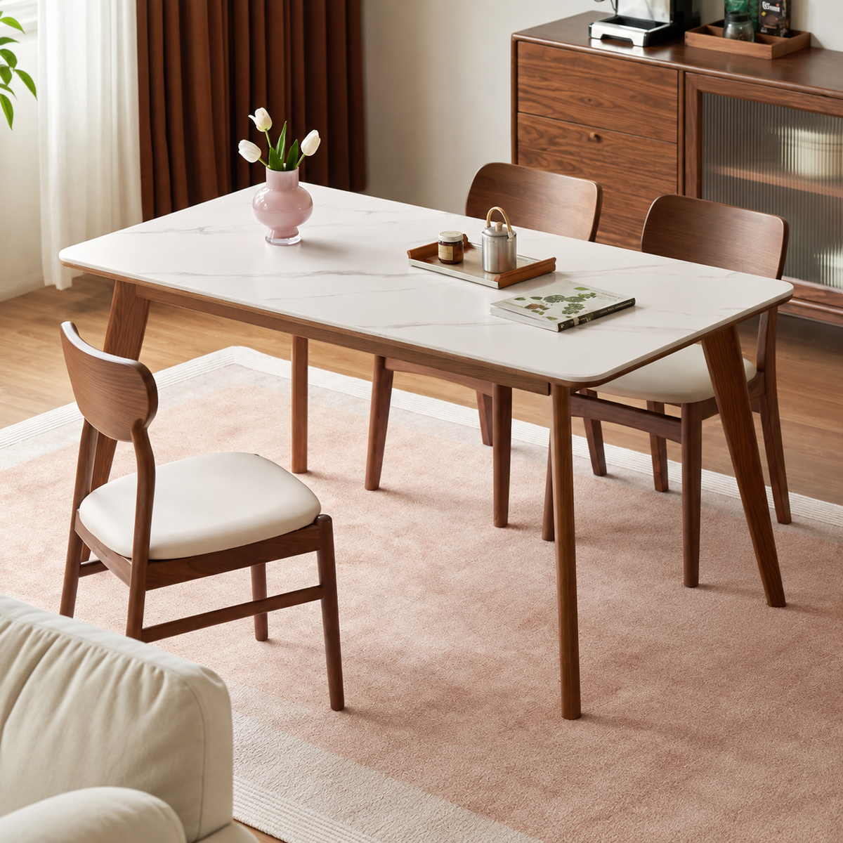 Ash, Black Walnut Solid Wood Slate Dining Table