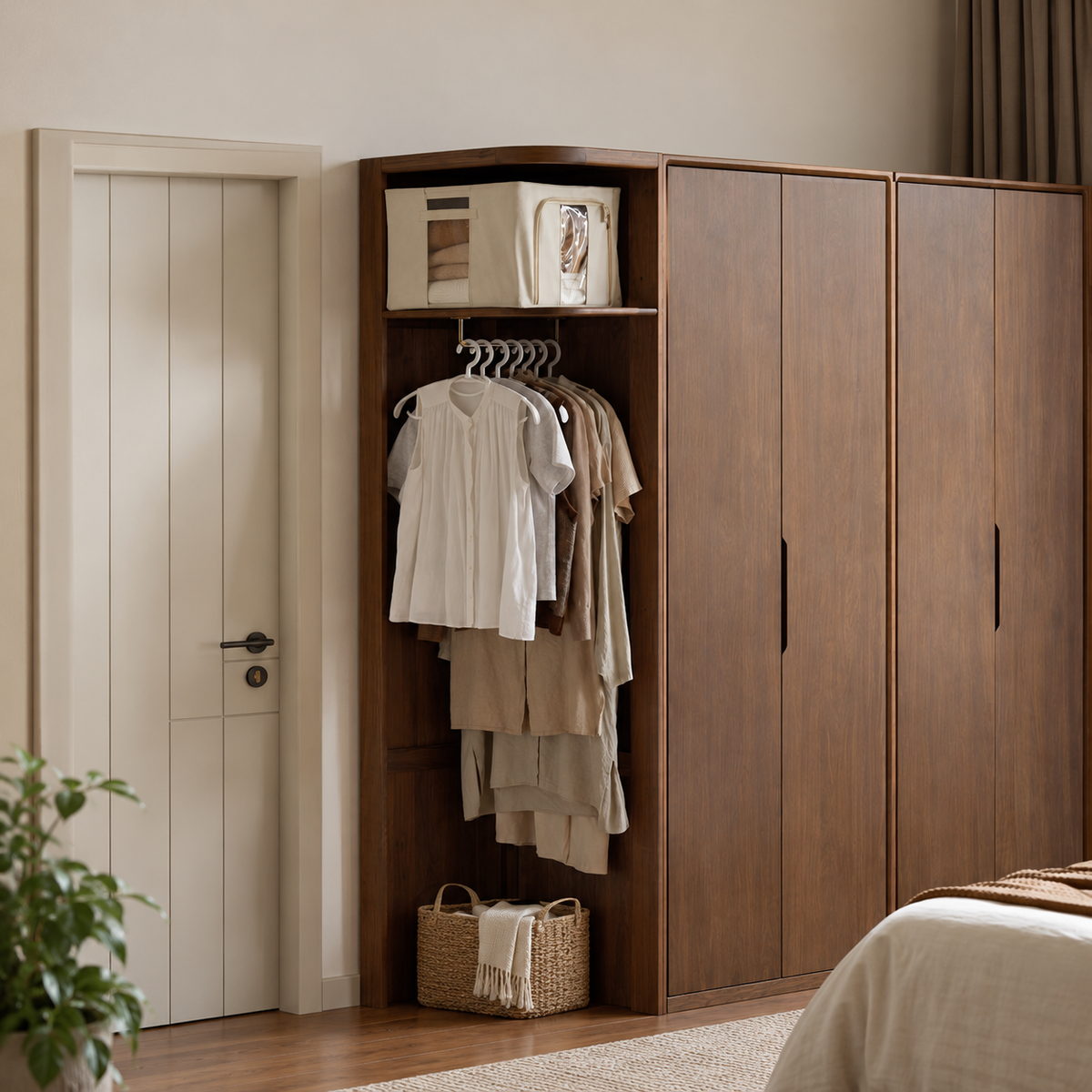 Black Walnut Solid Wood Storage Rack Floor Corner Hanger.