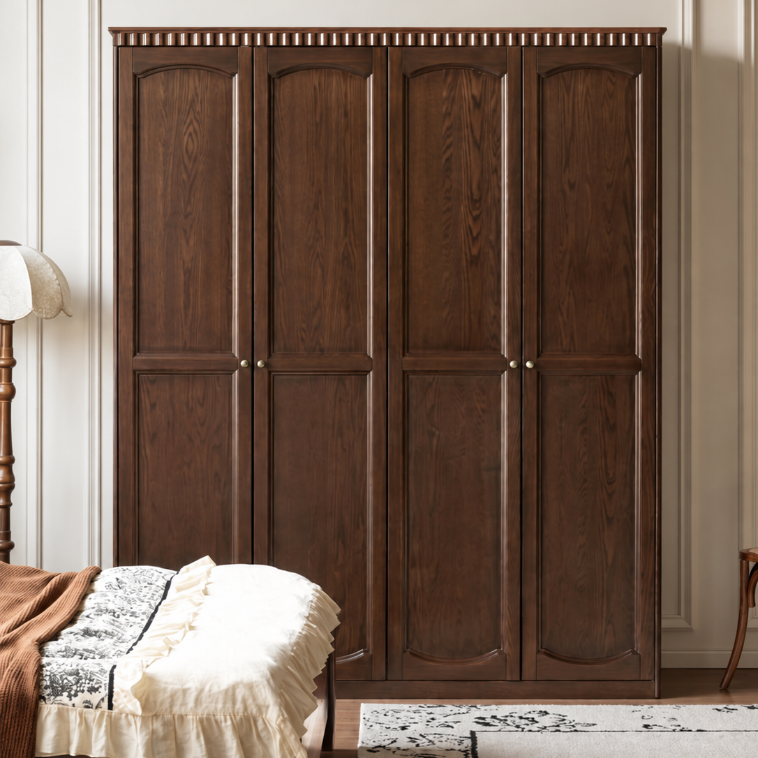 Ash Solid Wood American Retro Double Door Wardrobe