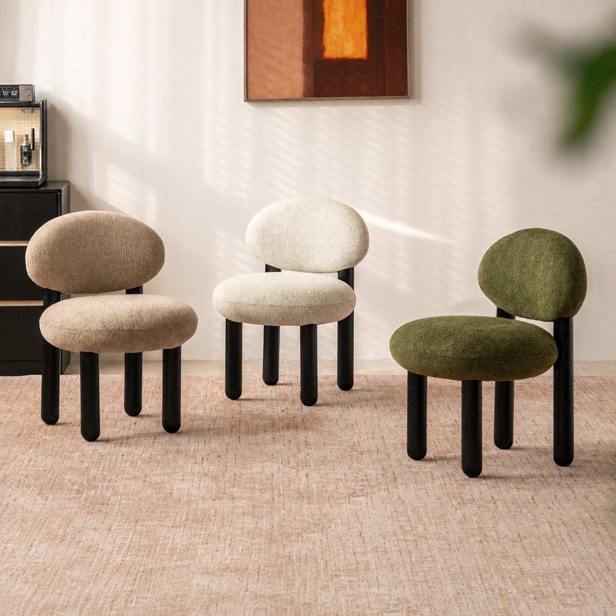 Ash Solid Wood Pebble Chenille Accent Chair with Cylindrical Legs