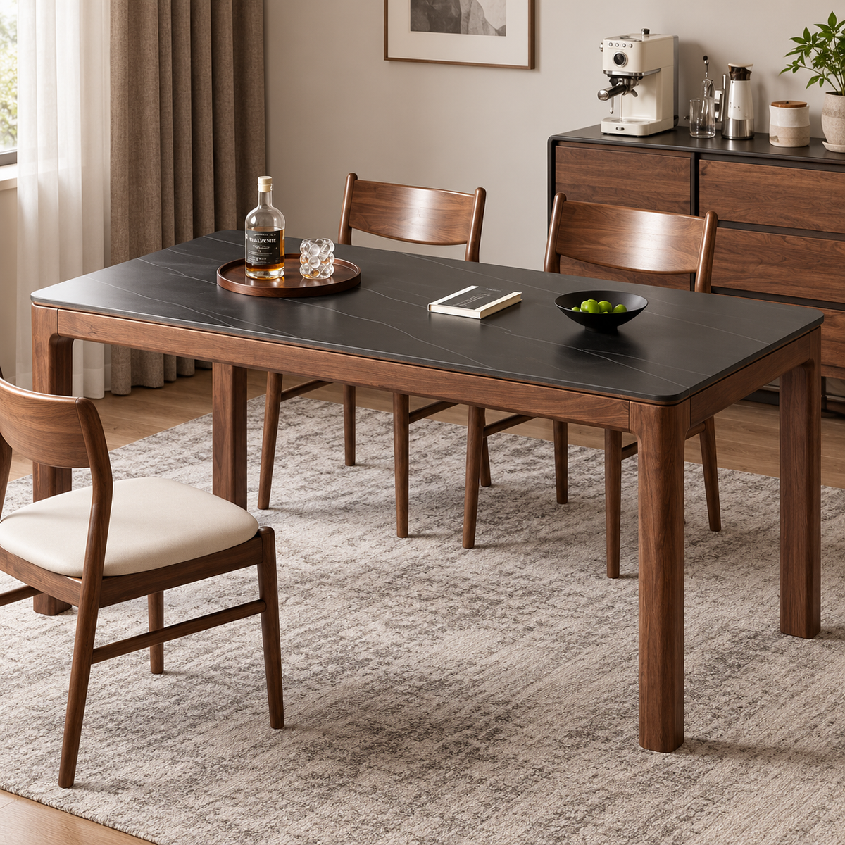 Black Walnut, Sandalwood Solid Wood Rock Slab Dining Table