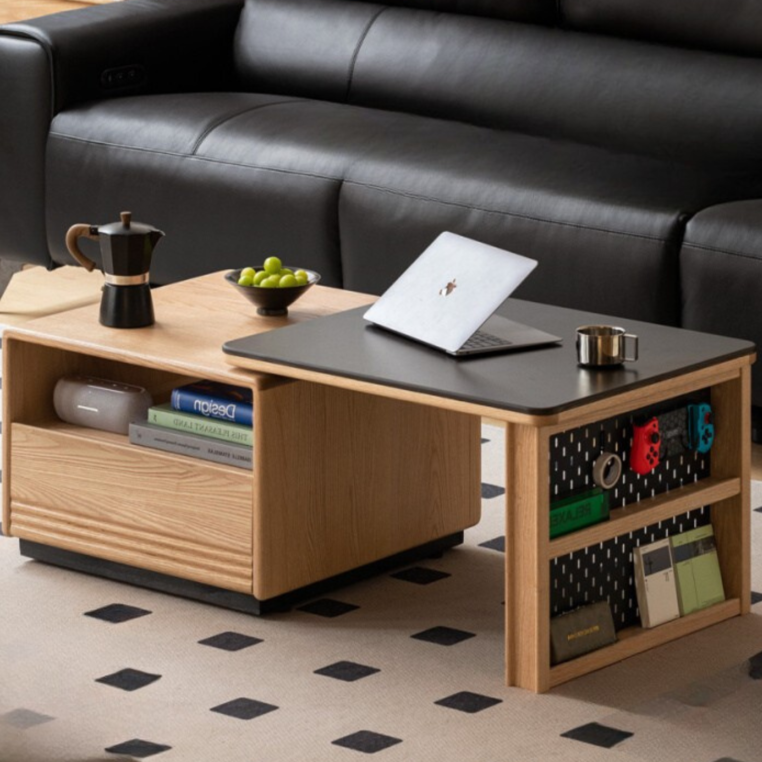 Beech Solid Wood Removable Rock Plate Telescopic Tea Table