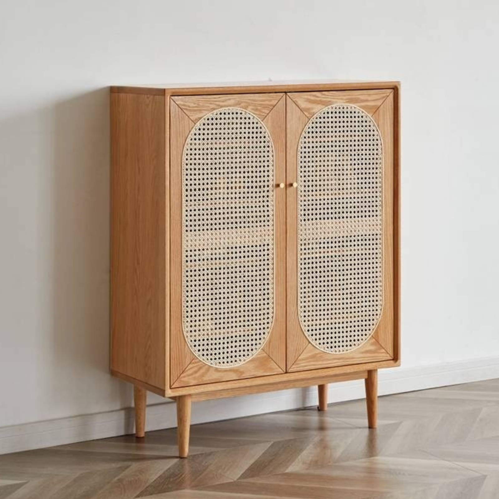 Oak Solid Wood Rattan Shoe Cabinet