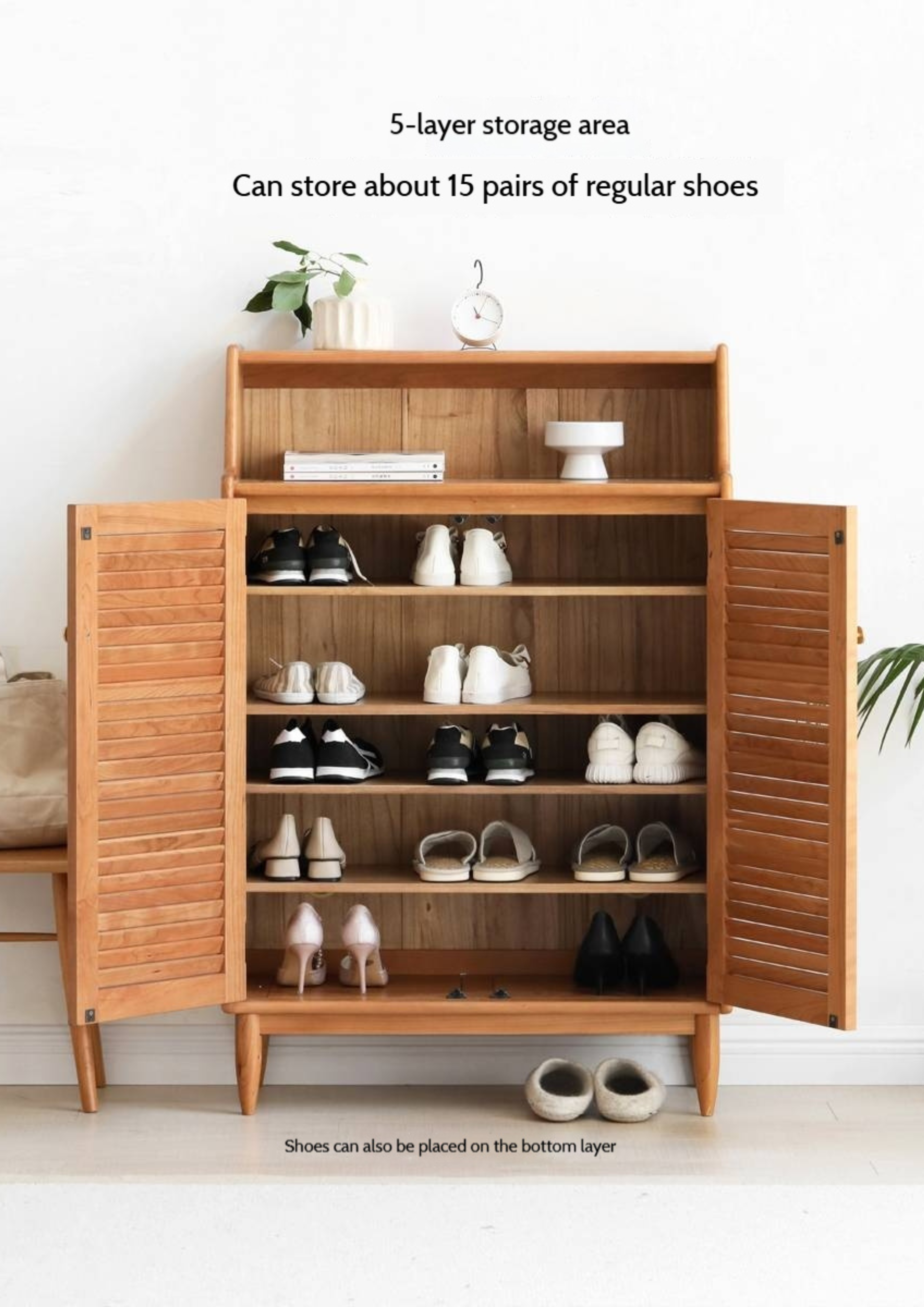 Cherry Solid Wood Entrance Shoe Cabinet