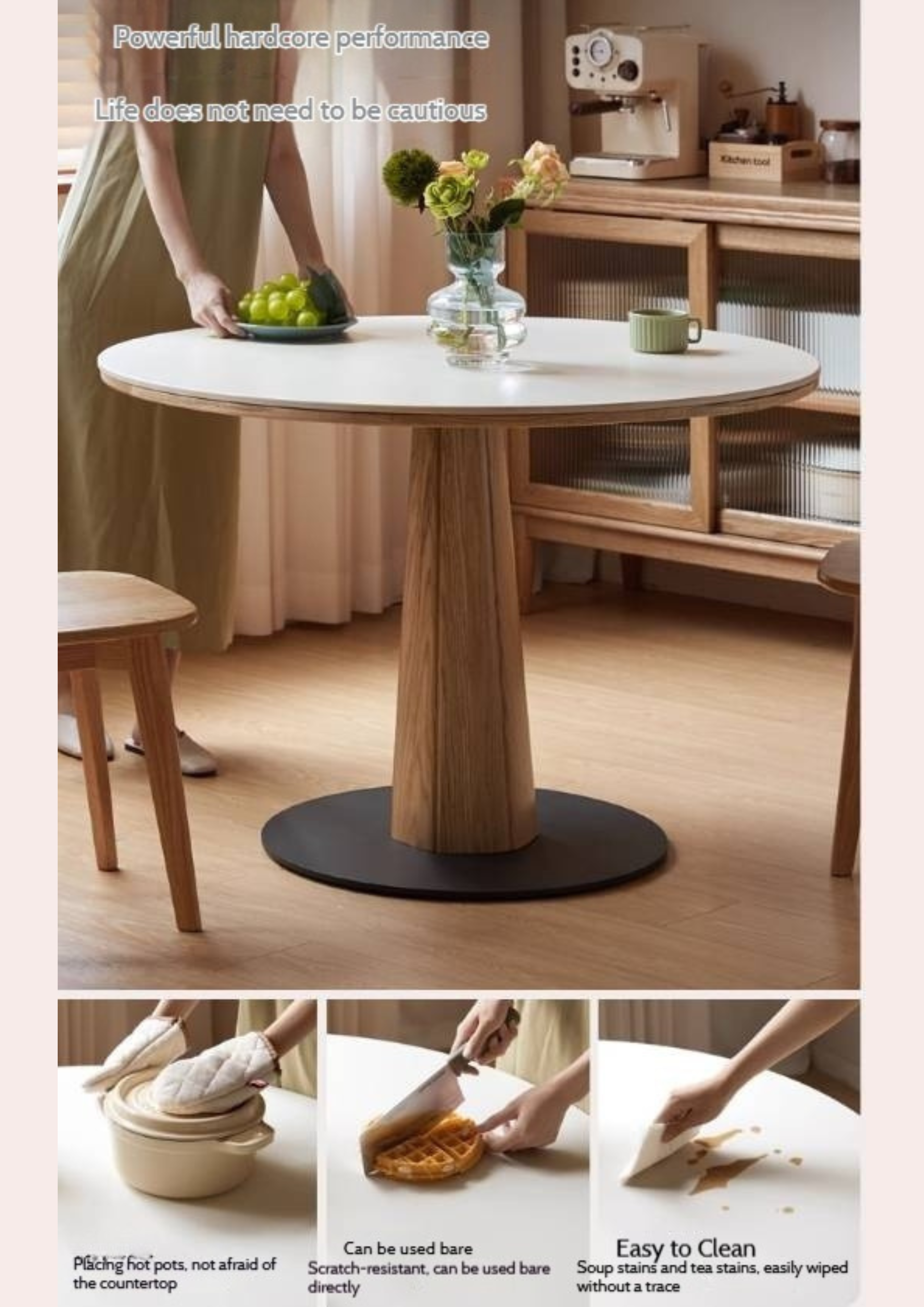 Oak Solid Wood Slab Round Dining Table