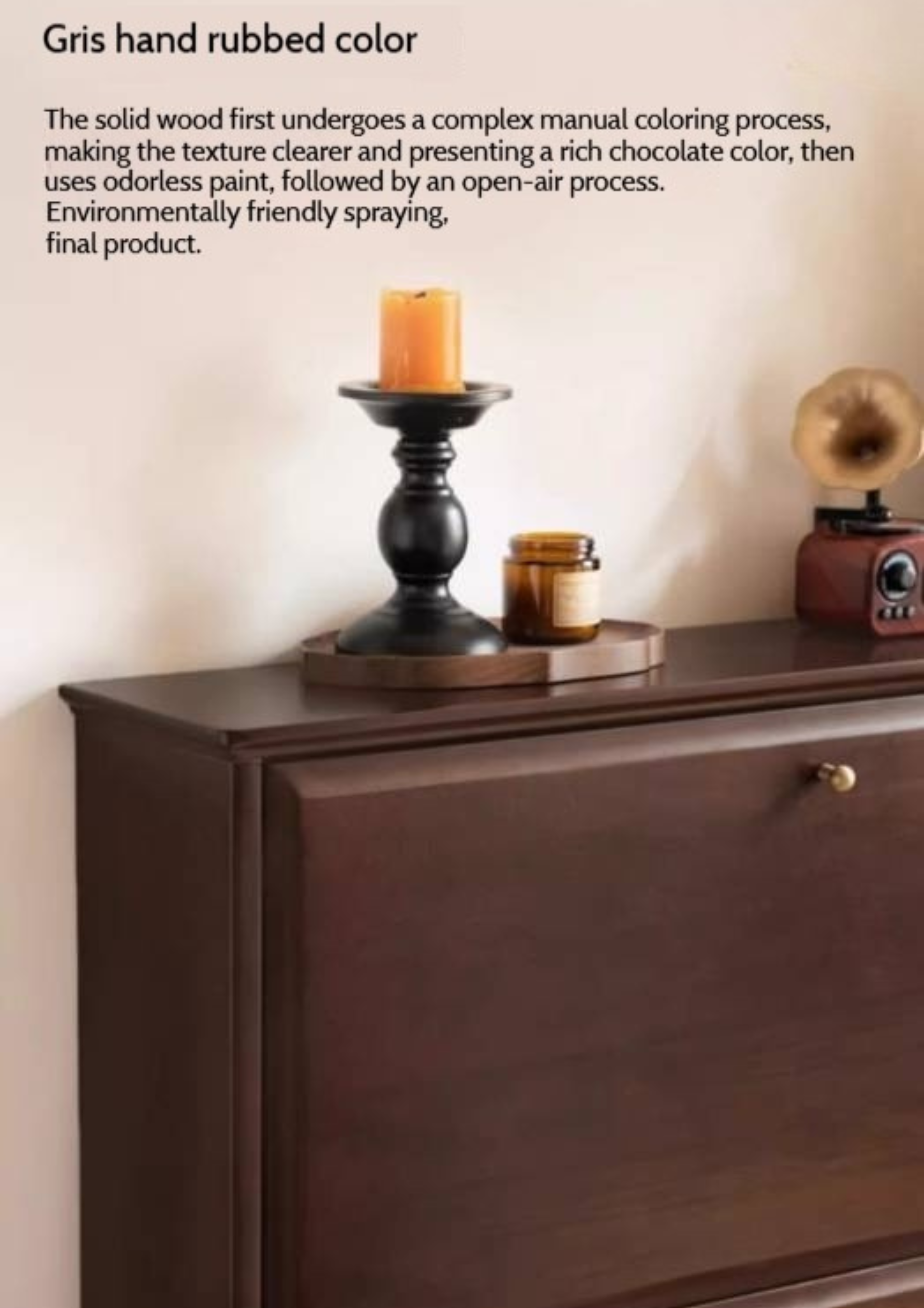 Poplar, Solid Rubber Wood Retro Narrow Shoe Cabinet