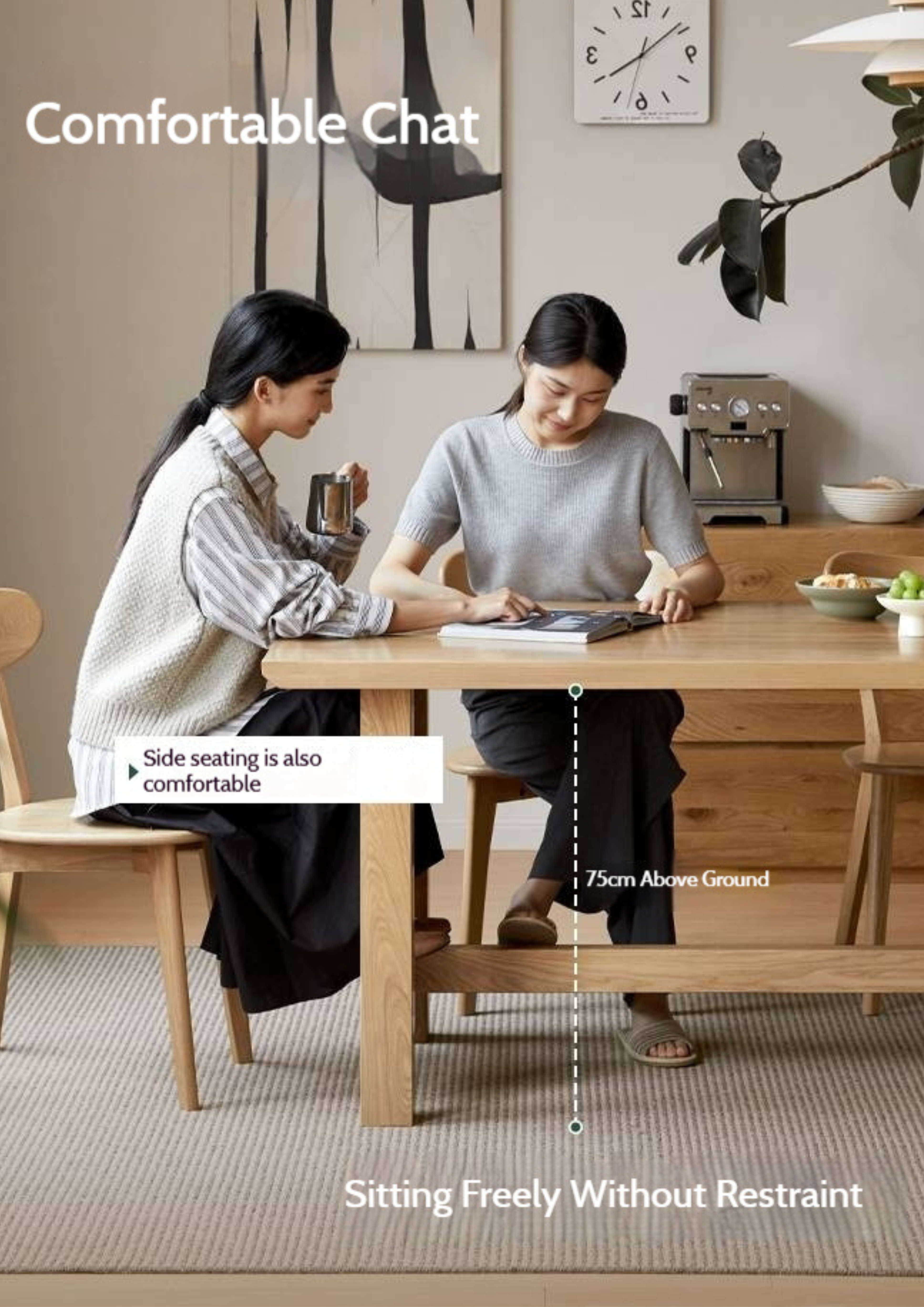 Ash Solid Wood Wabi Sabi Style Dining Table