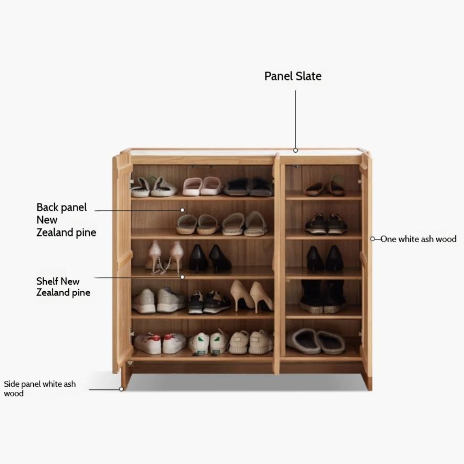 Ash, Oak Solid Wood Rock Top Shoe Cabinet