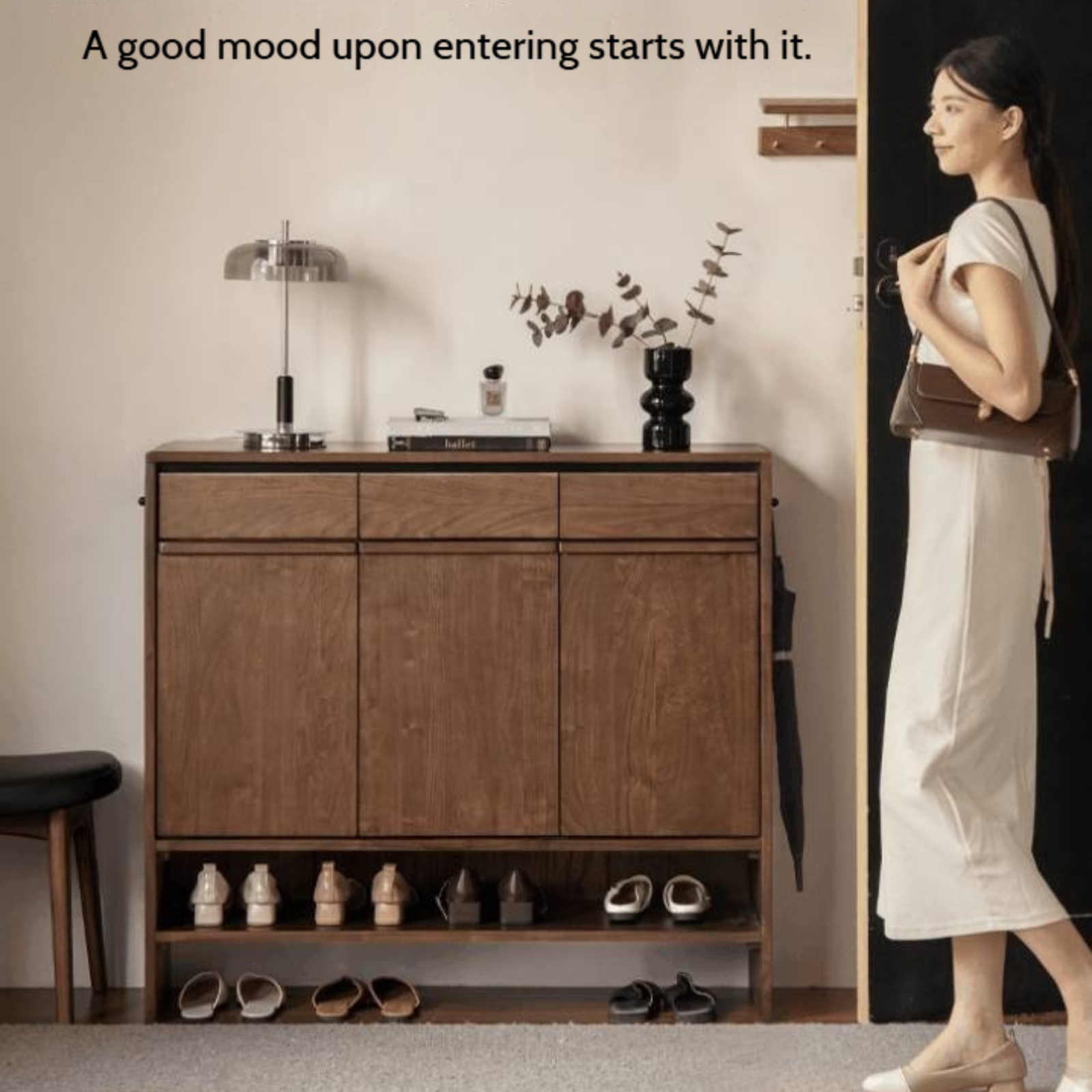 Black Walnut, Oak Solid Wood Italian Light Luxury Shoe Cabinet