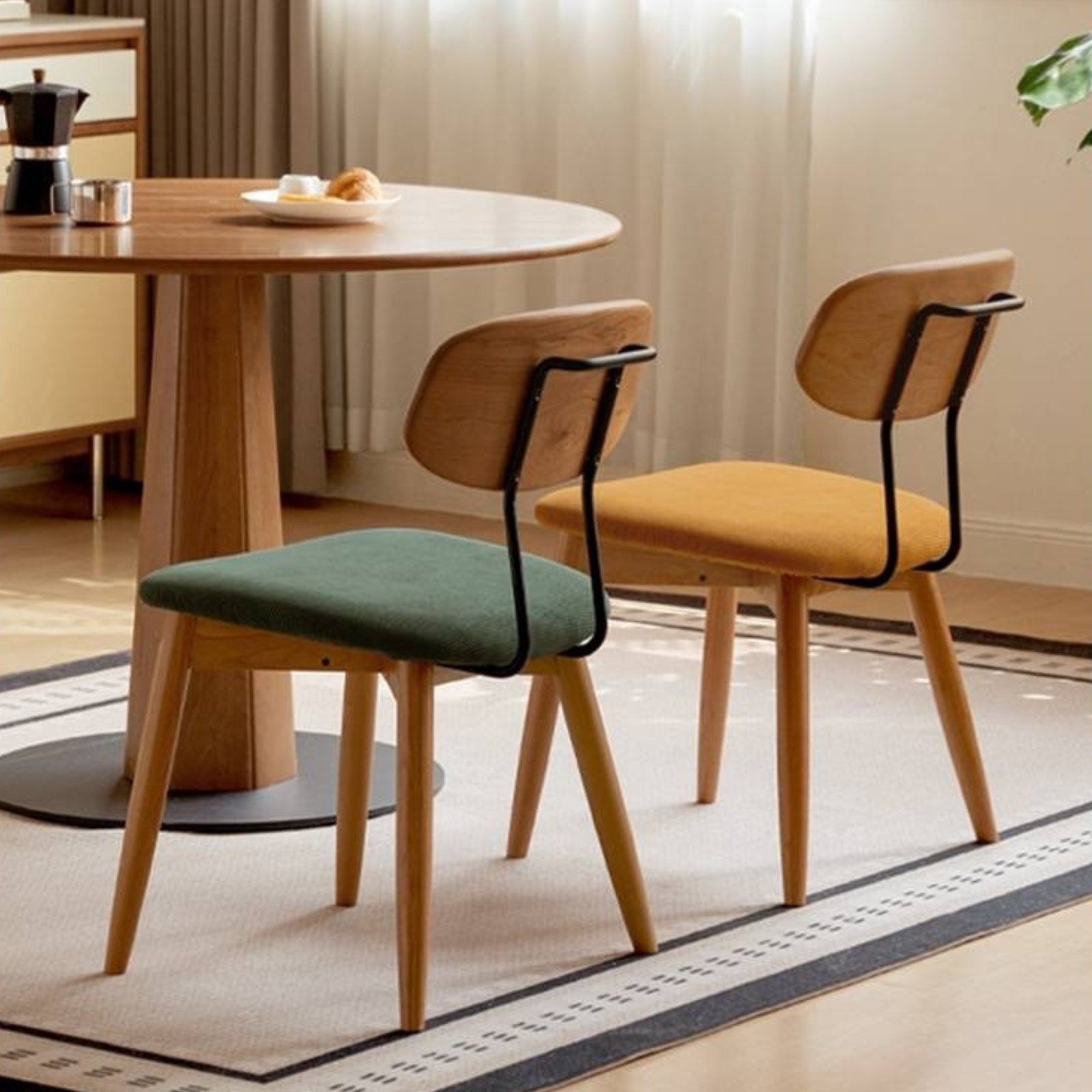 Set 4 pcs Cherry Solid Wood Bauhaus Style Retro Dining Chair