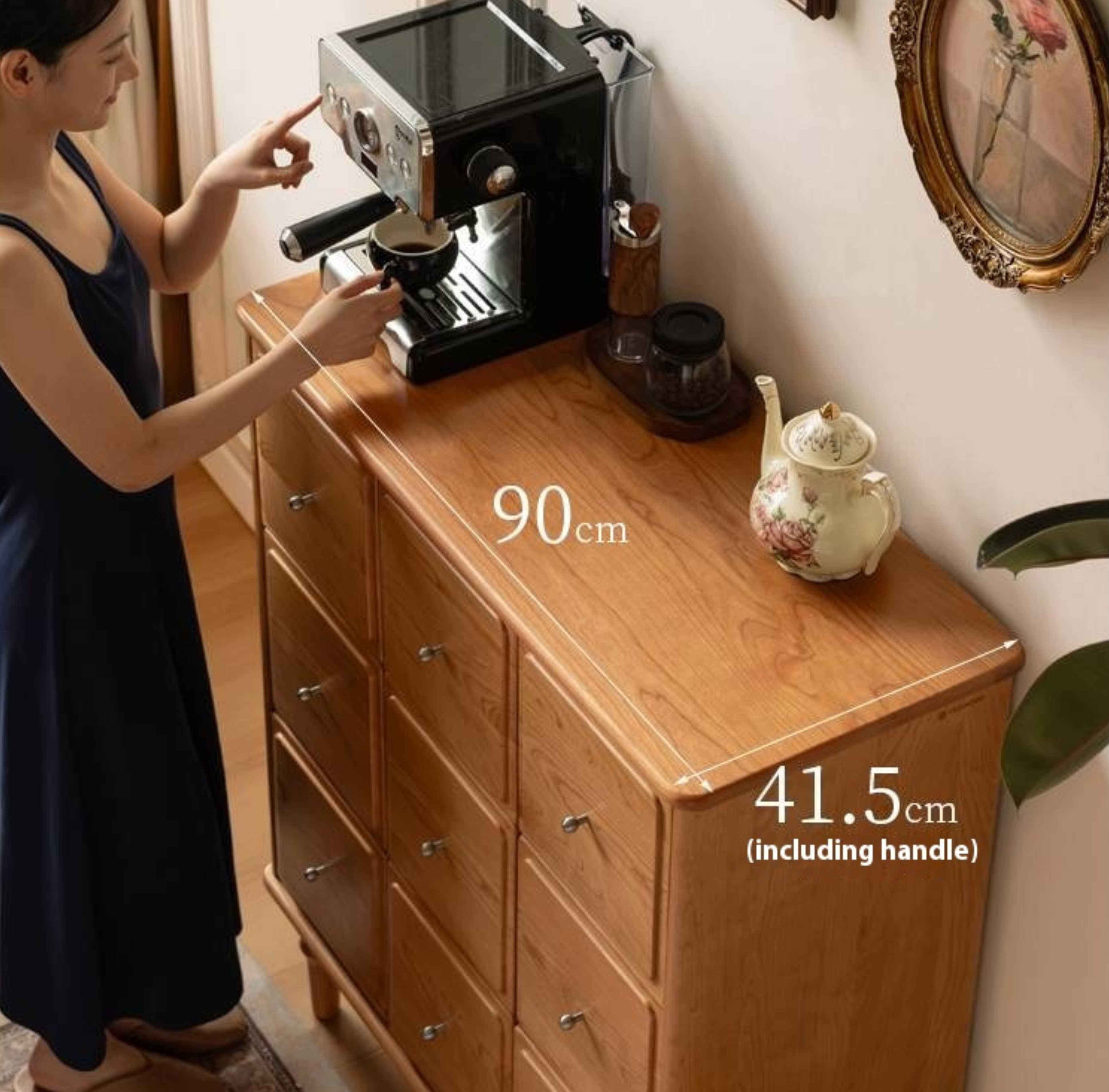 Cherry Solid Wood Retro Nine Bucket Cabinet