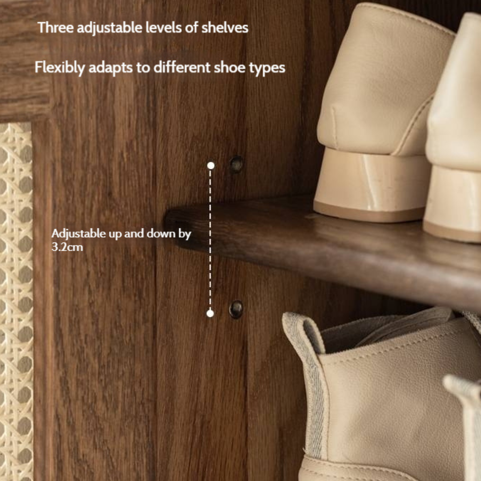 Oak Solid Wood Rattan Wall-Mounted Shoe Cabinet