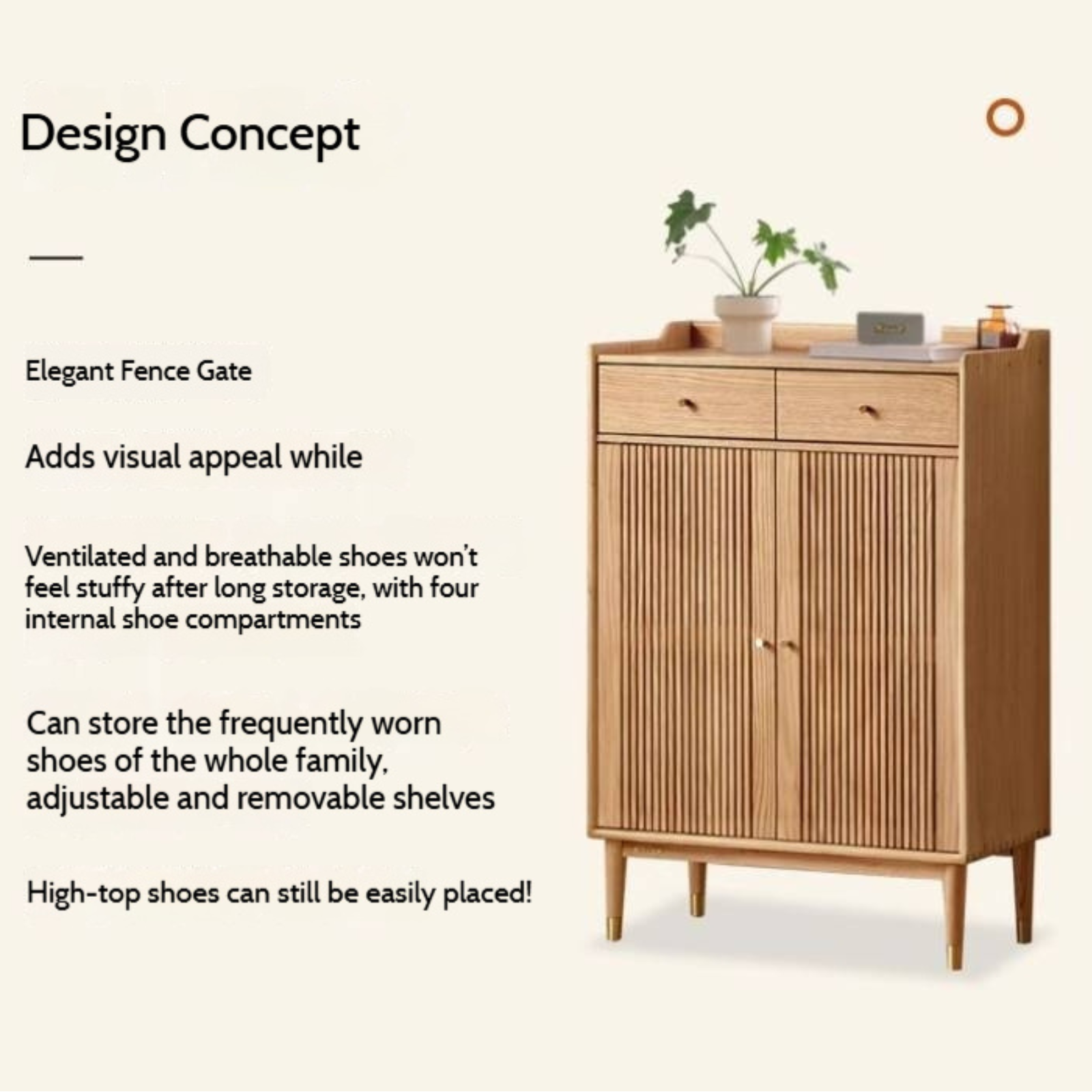 Oak Modern Nordic Shoe Cabinet.