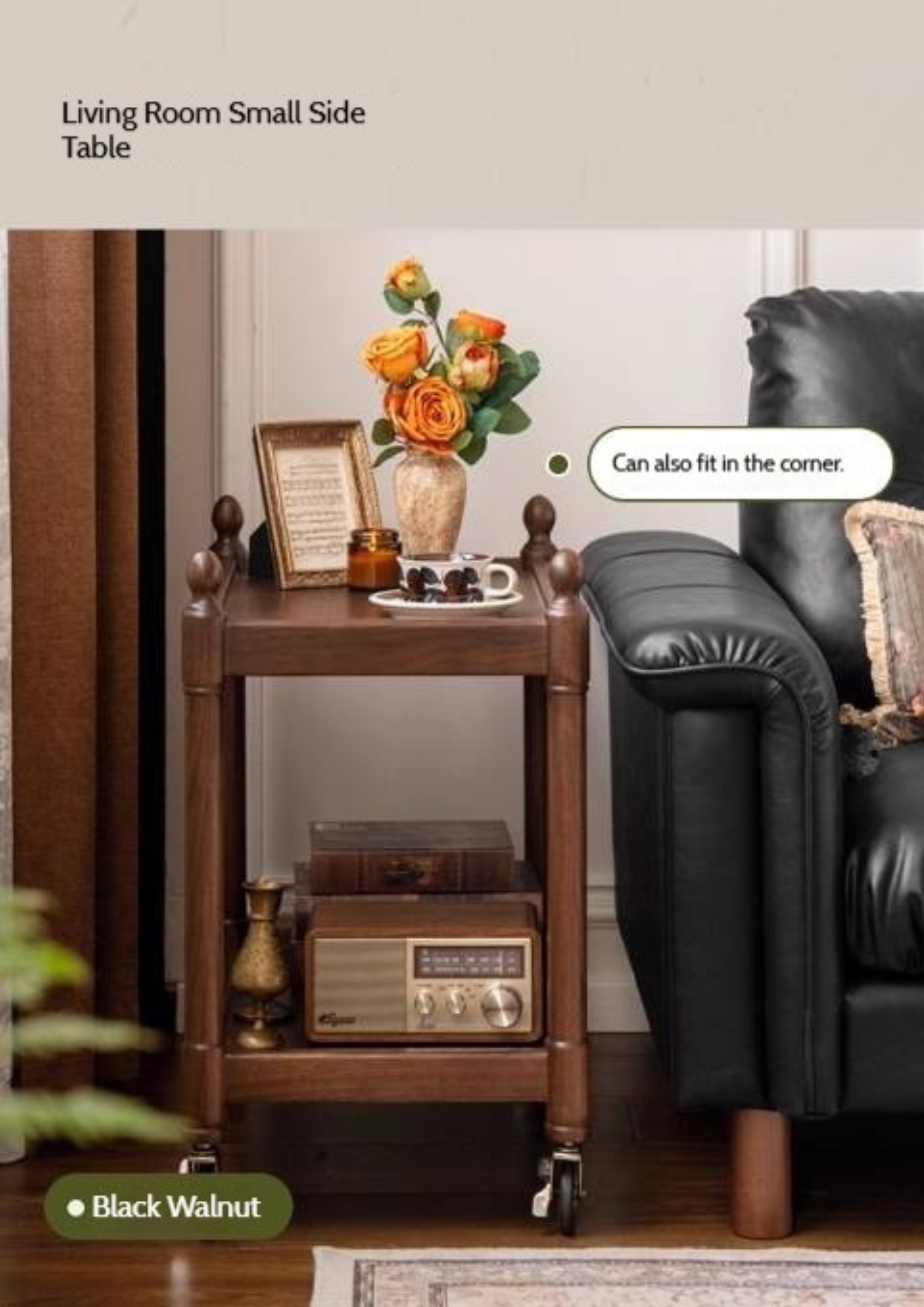 Black Walnut Solid Wood American Retro Mobile Side Table