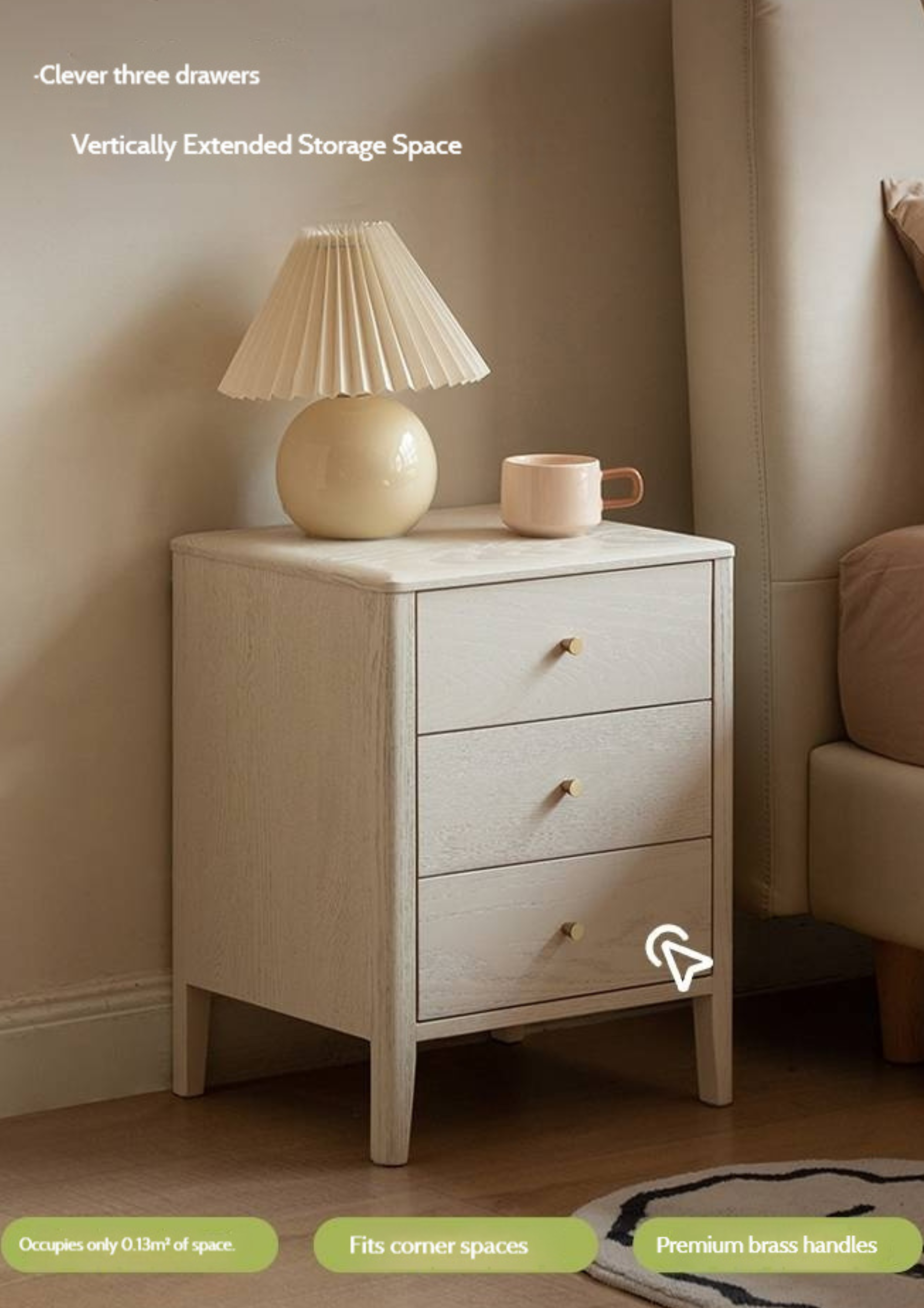 Beech Solid Wood White Cream Style Nightstand