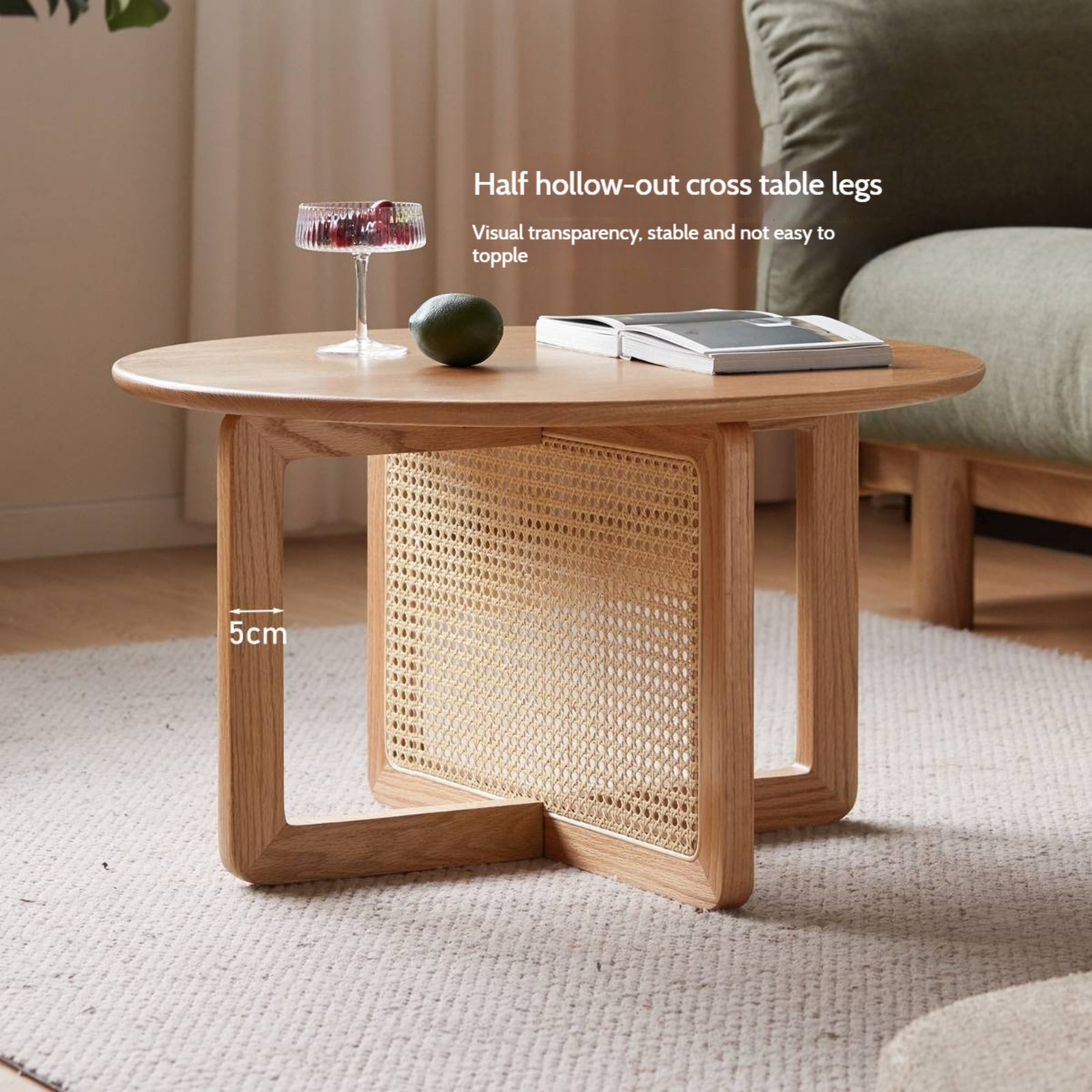 Oak Solid Wood Modern Rattan Coffee Table