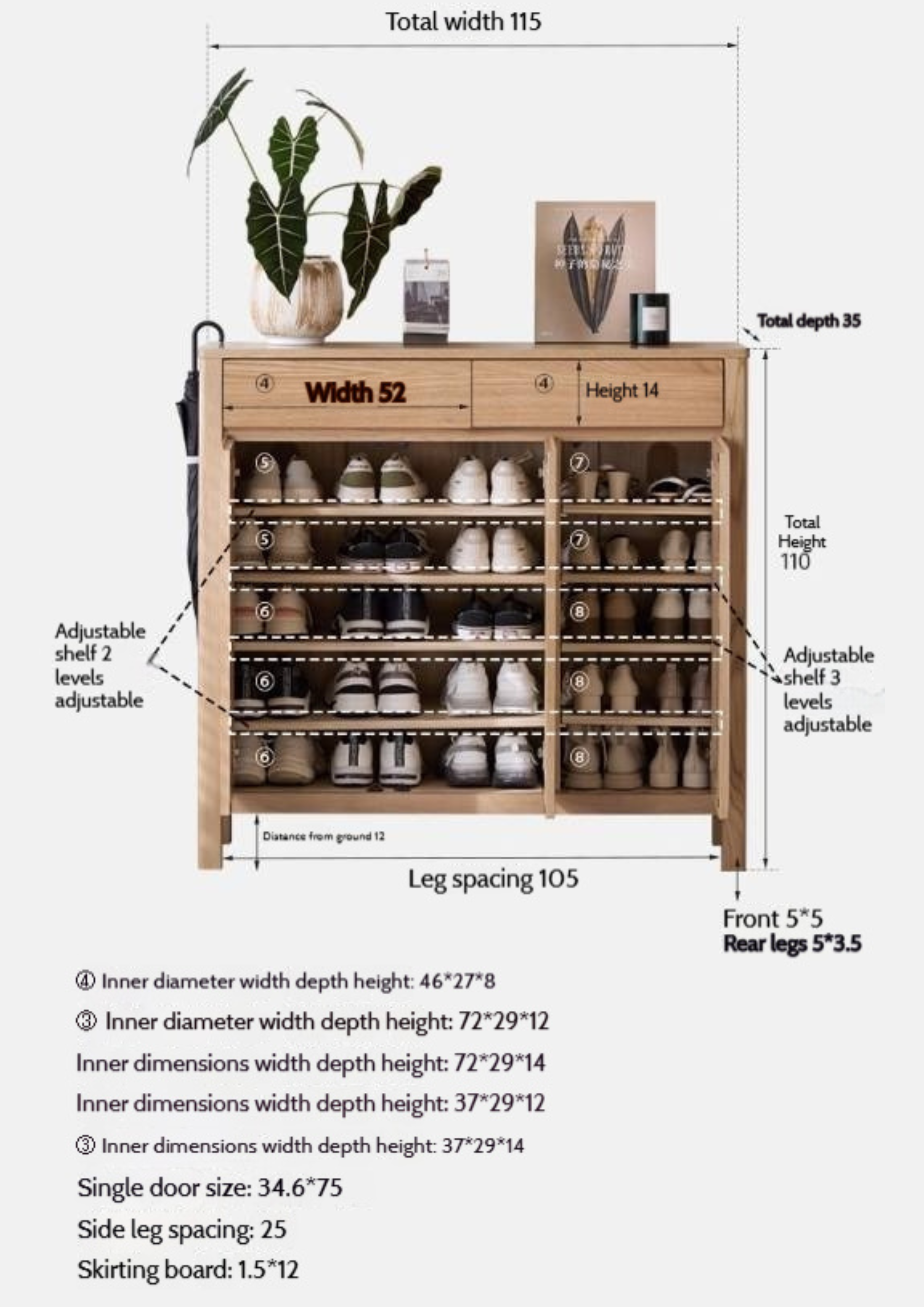 Ash Solid Wood Modern Large Shoe Cabinet