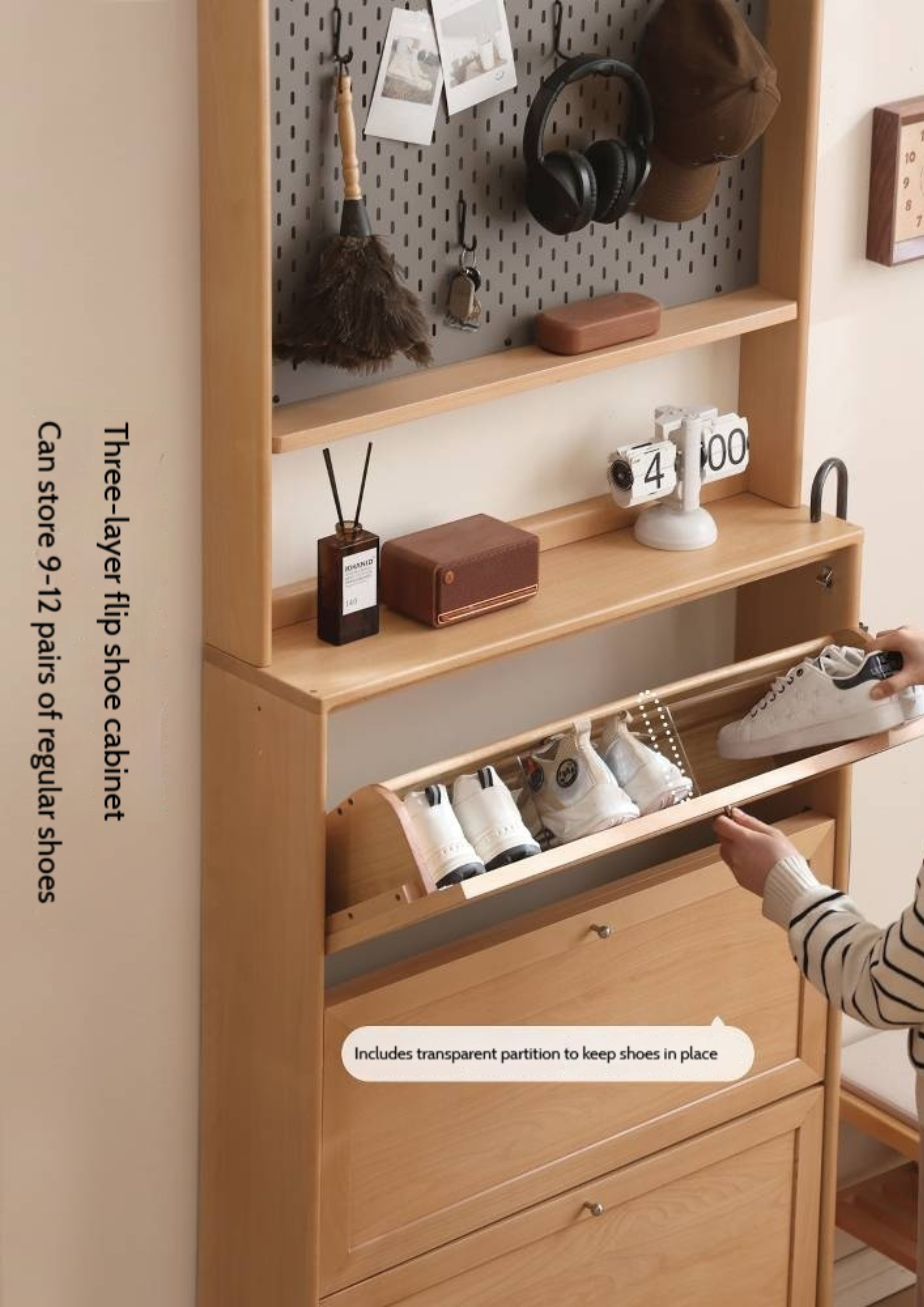 Beech Solid Wood Ultra-Thin Flip Bucket Shoe Cabinet