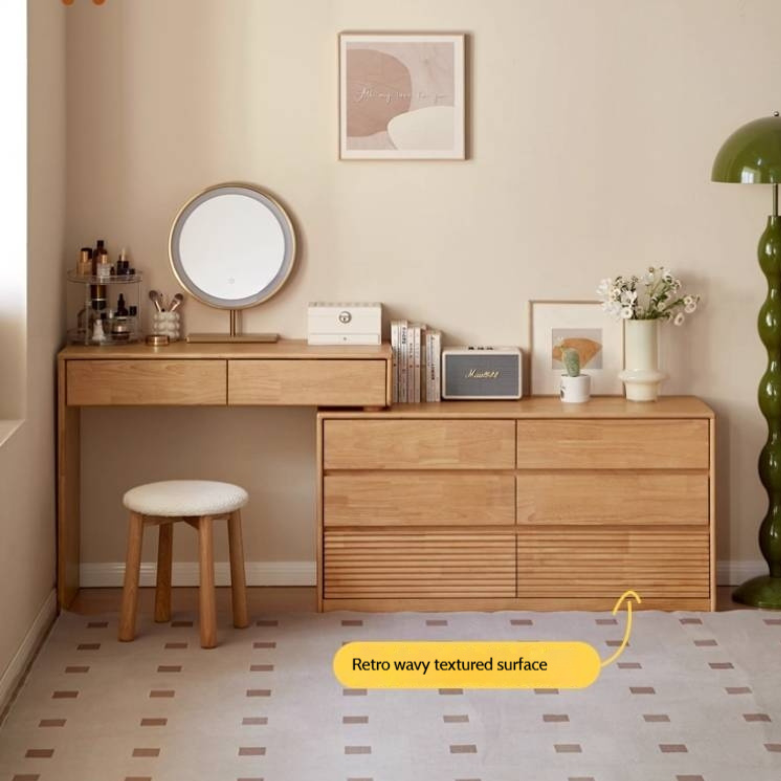 Solid Rubberwood Telescopic Makeup Desk