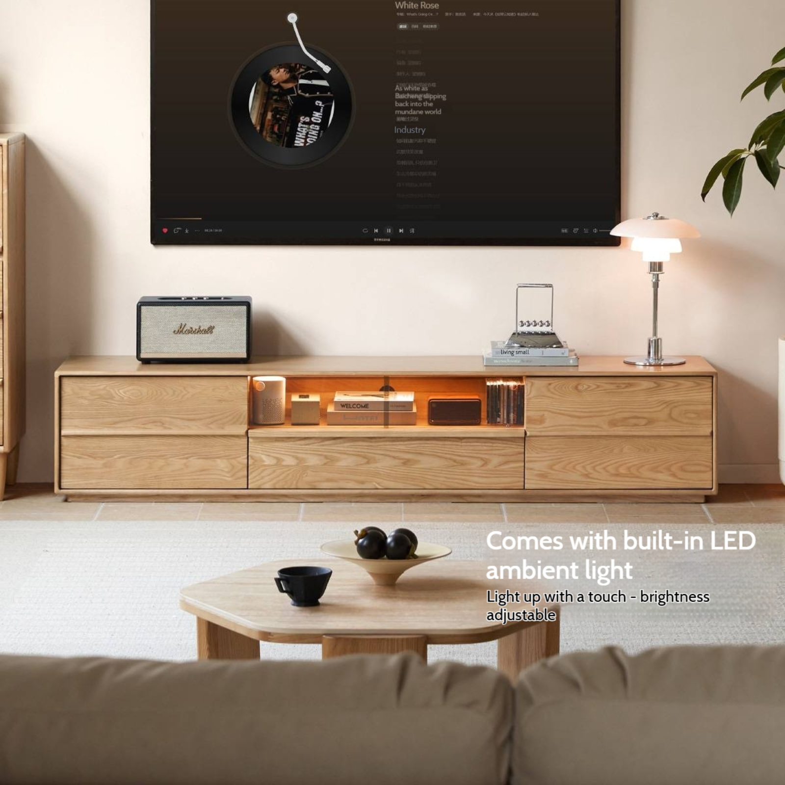 Ash Solid Wood Wabi-Sabi Style TV Cabinet