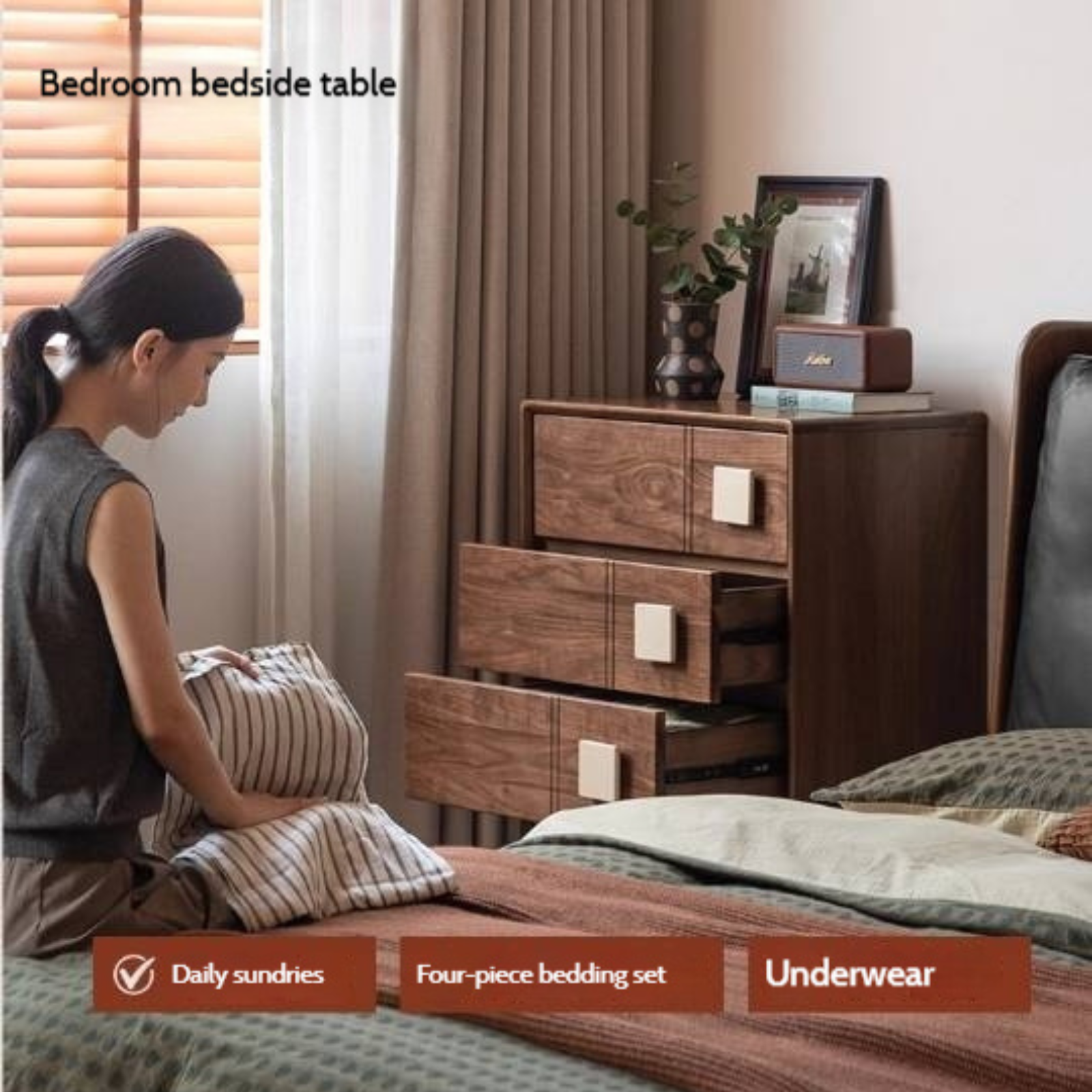 Black Walnut Solid Wood Retro Style Five-Drawer Chest