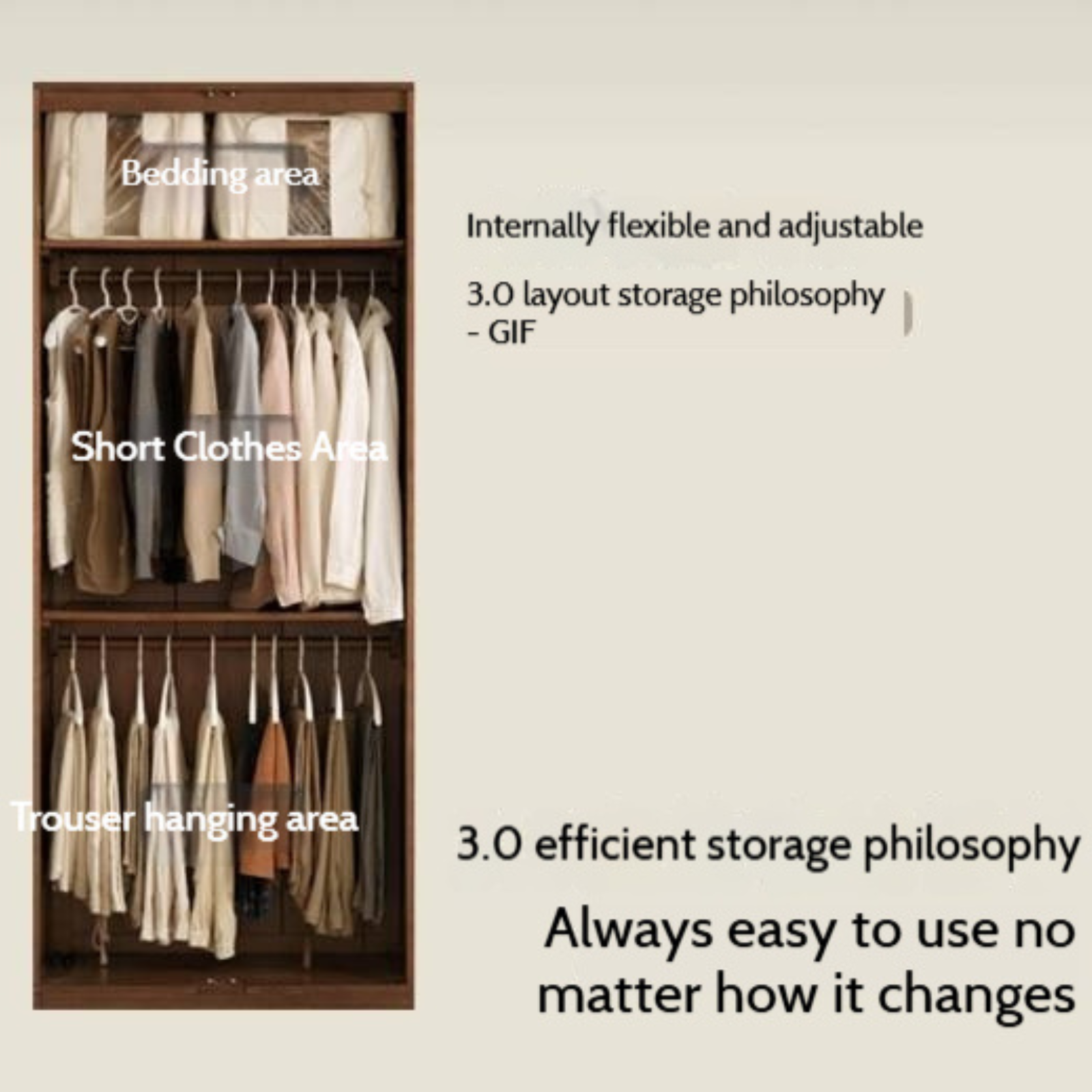 Sandalwood, Black Walnut Solid Wood Modern Double Door Wardrobe