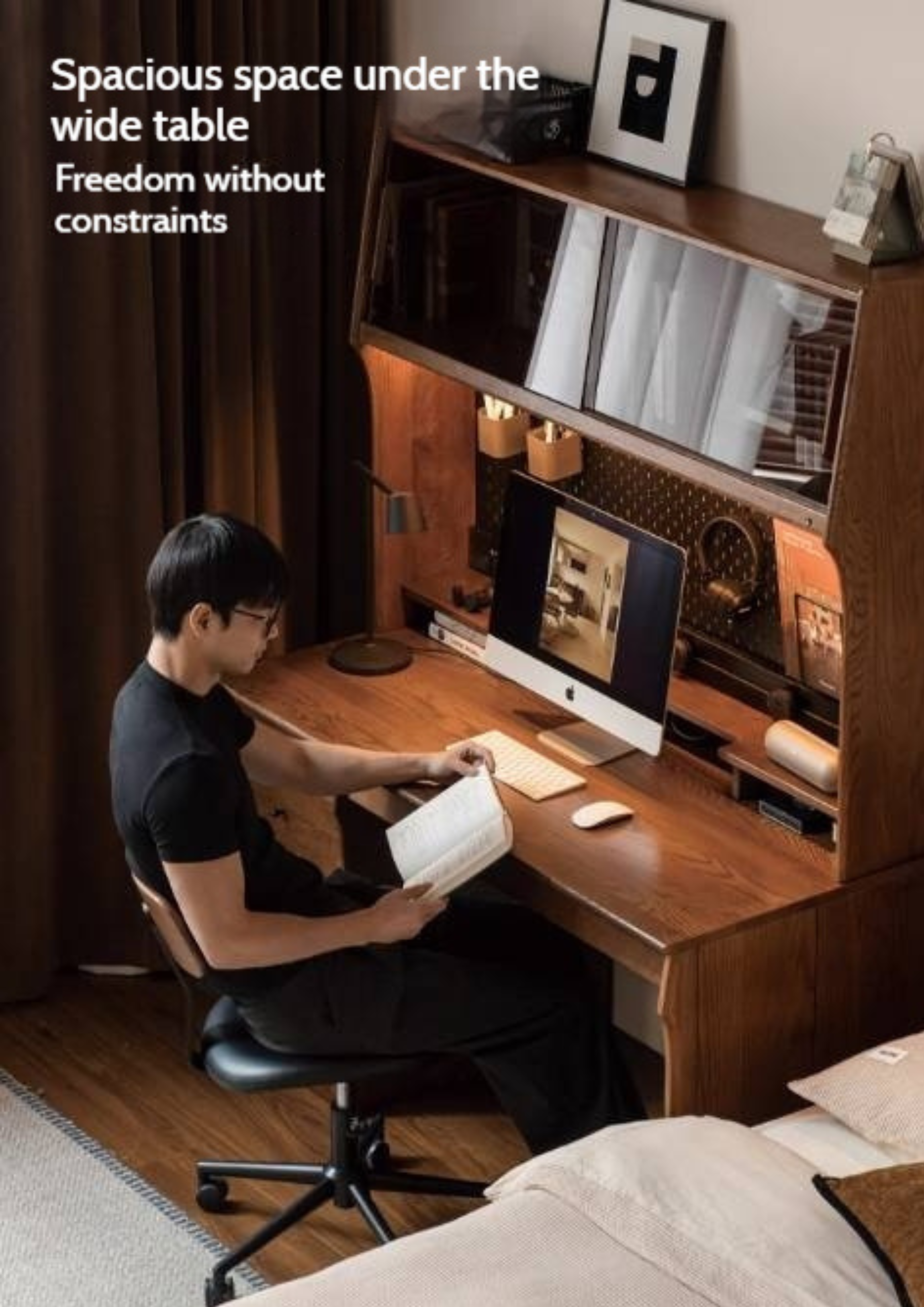 Oak Solid Wood Computer Desk With Shelf