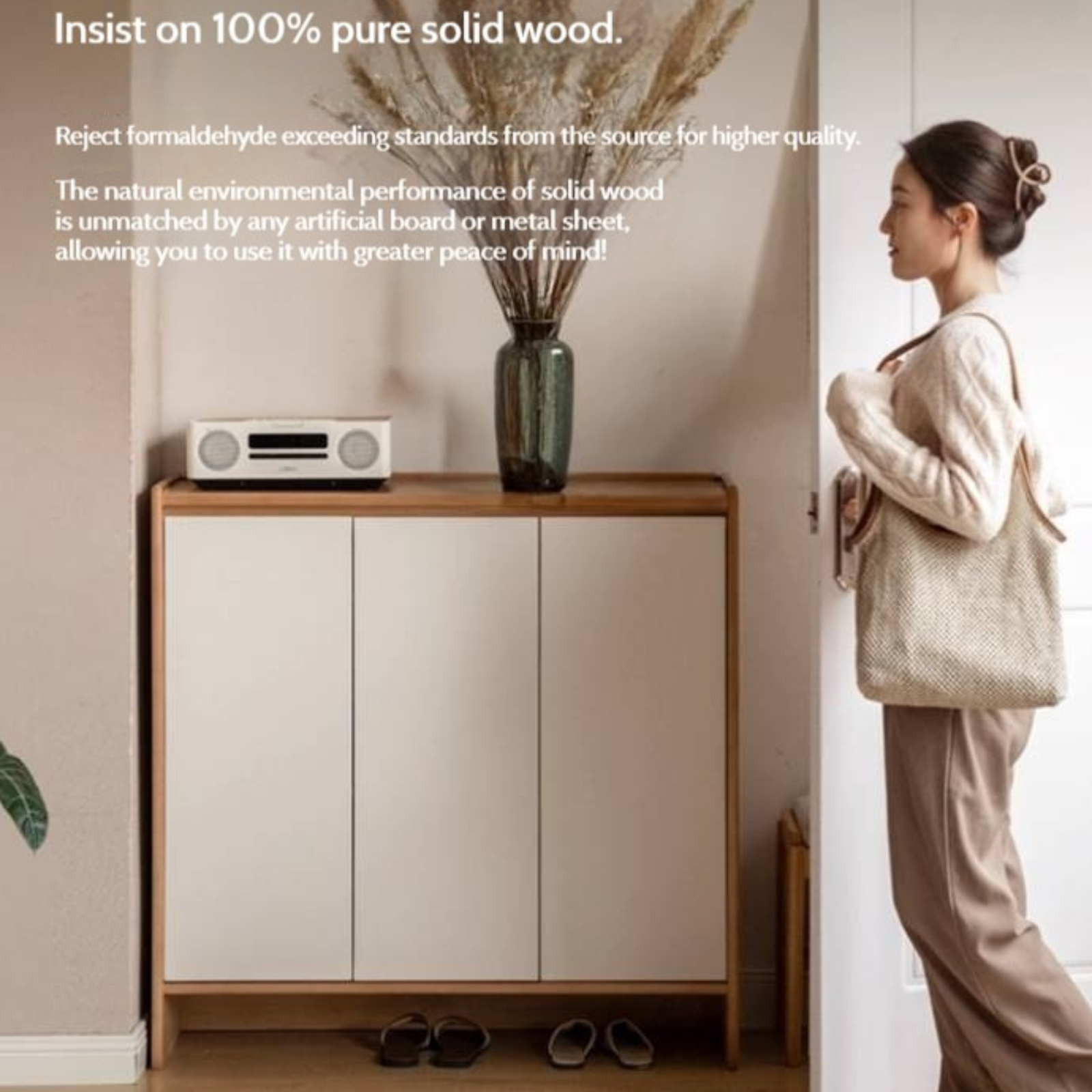 Solid Rubber Wood, Poplar Solid Wood Shoe Cabinet