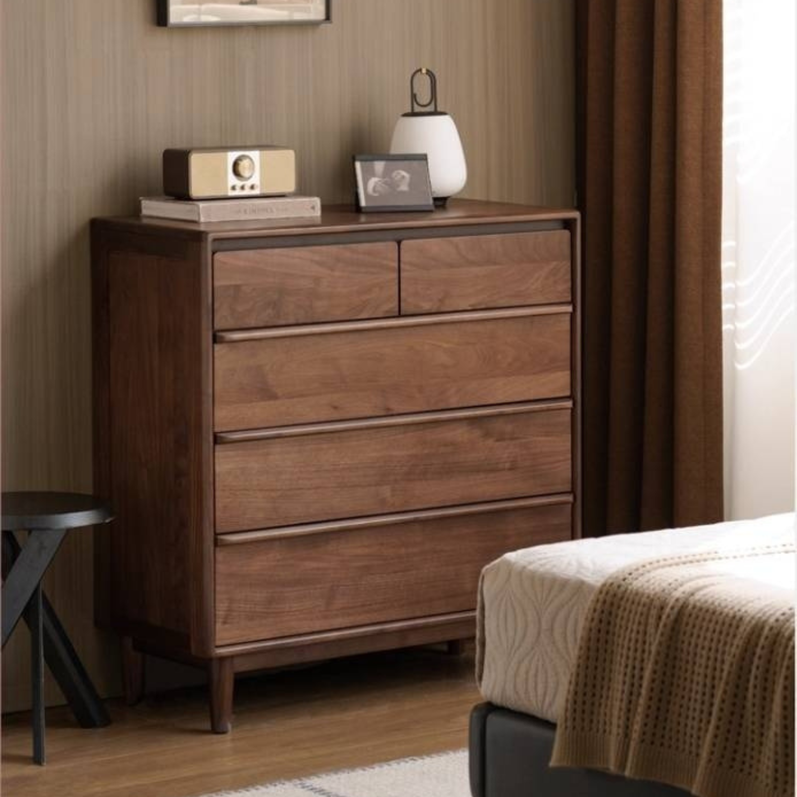 Black Walnut Solid Wood Cabinet Italian Light Luxury Chest of Drawers