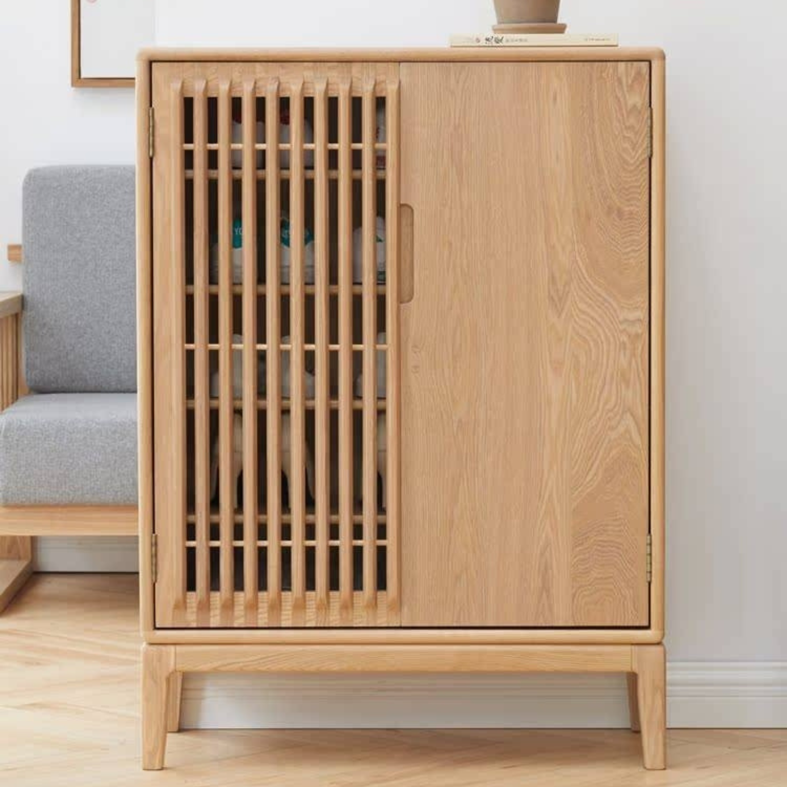 Ash Solid Wood Full Entrance Storage Shoe Cabinet