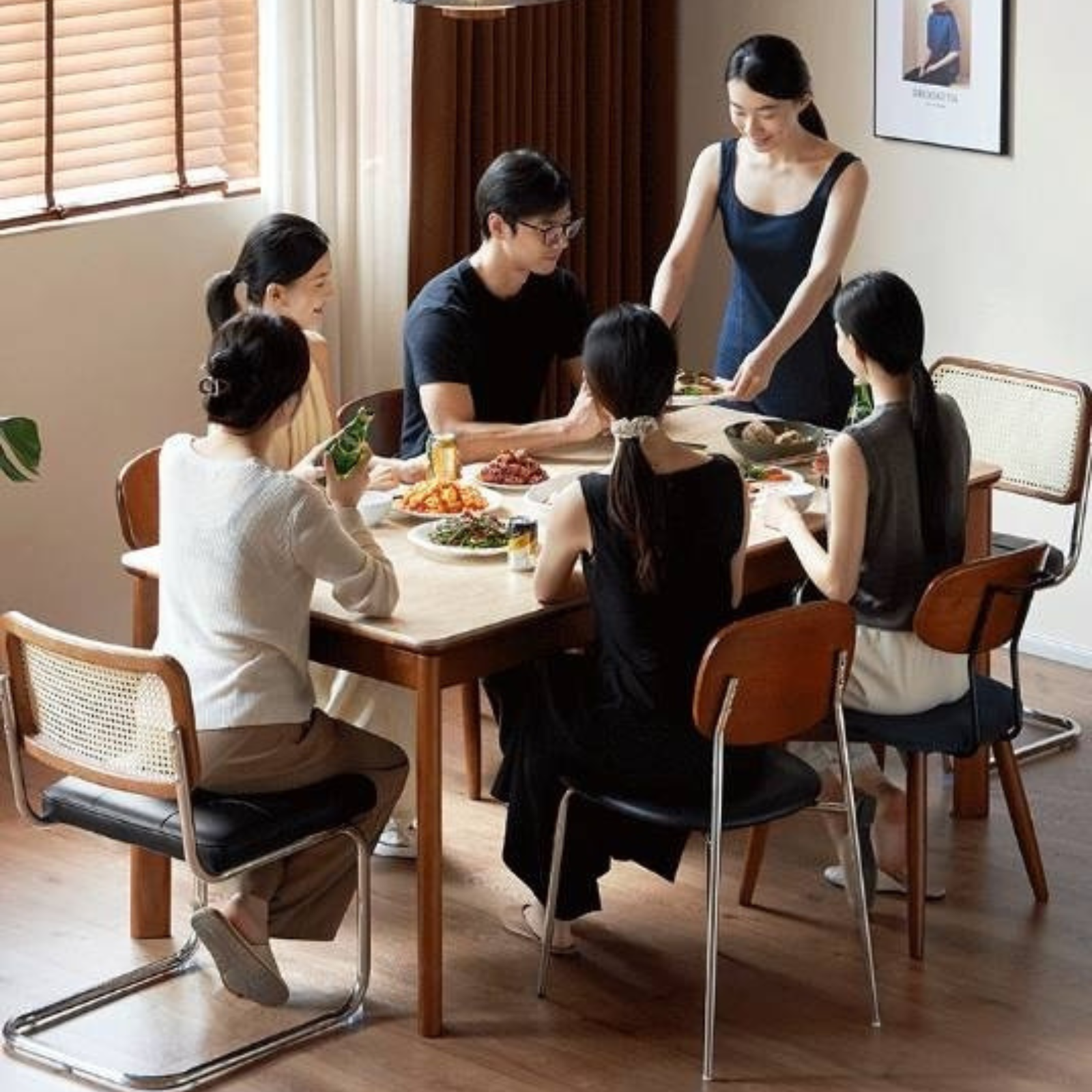 Tulipwood Solid Wood Vintage Style Restaurant Stone Slab Dining Table