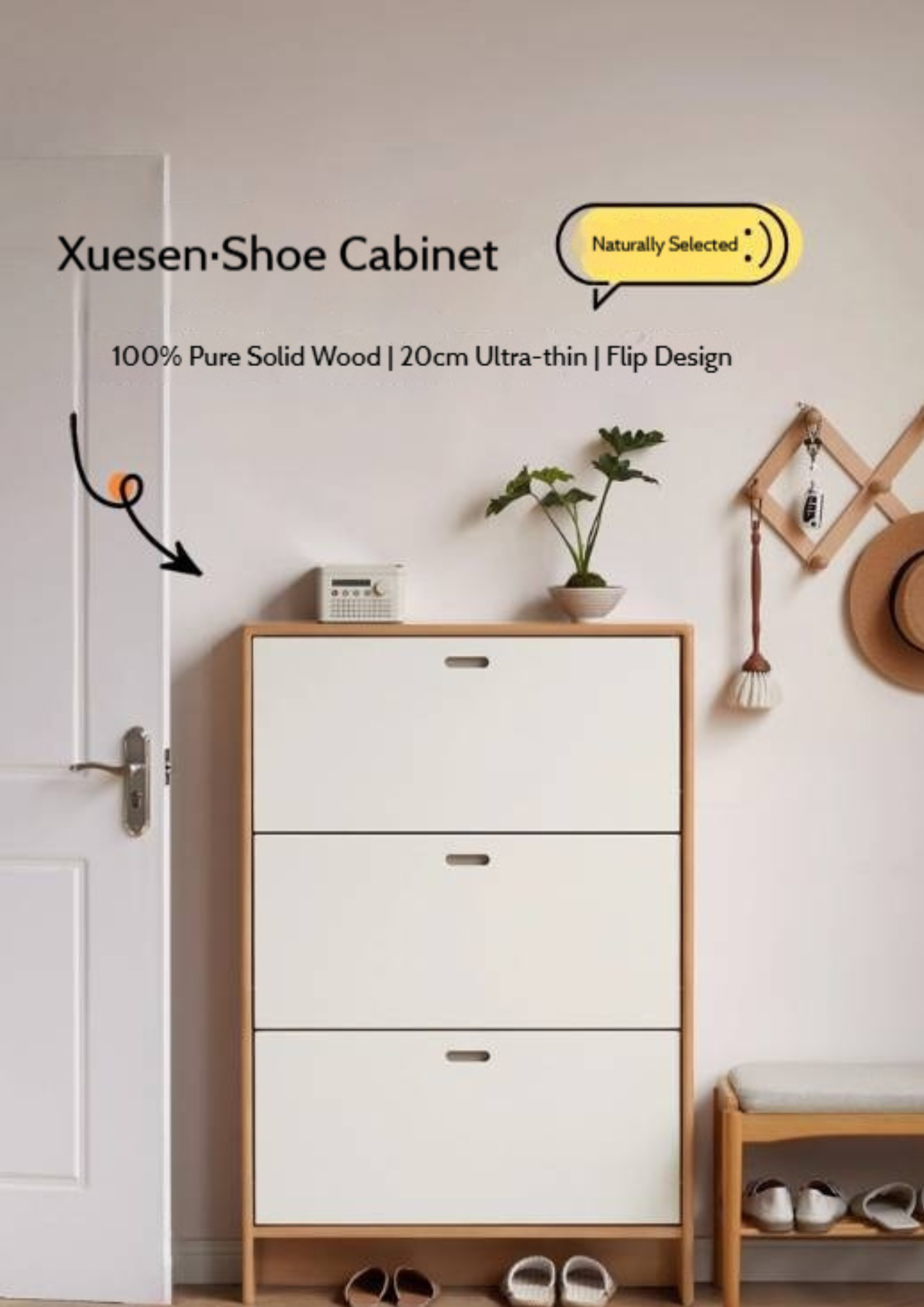 Birch Solid Wood Ultra-Thin Shoe Cabinet