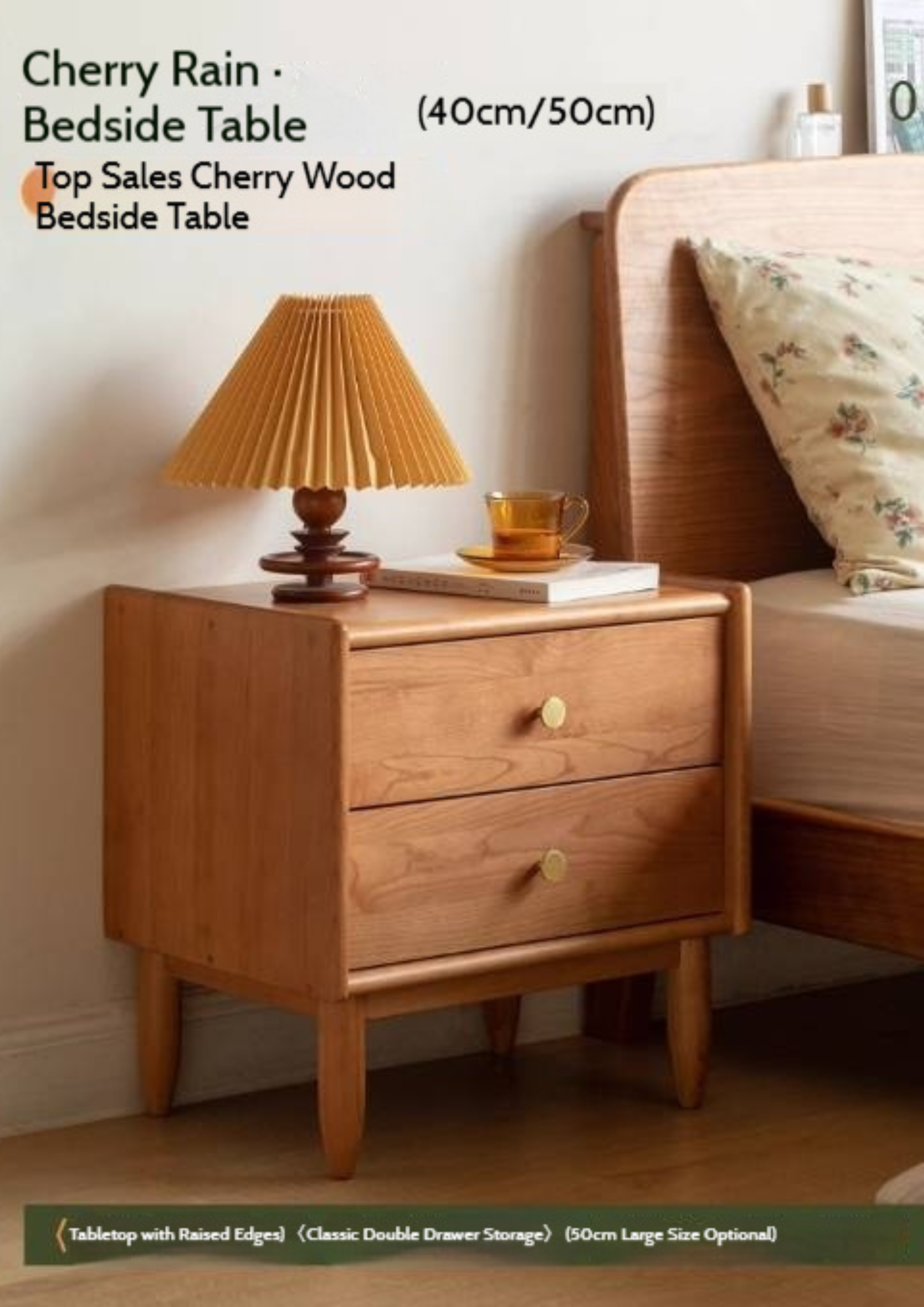 Cherry Solid Wood Retro Nightstand